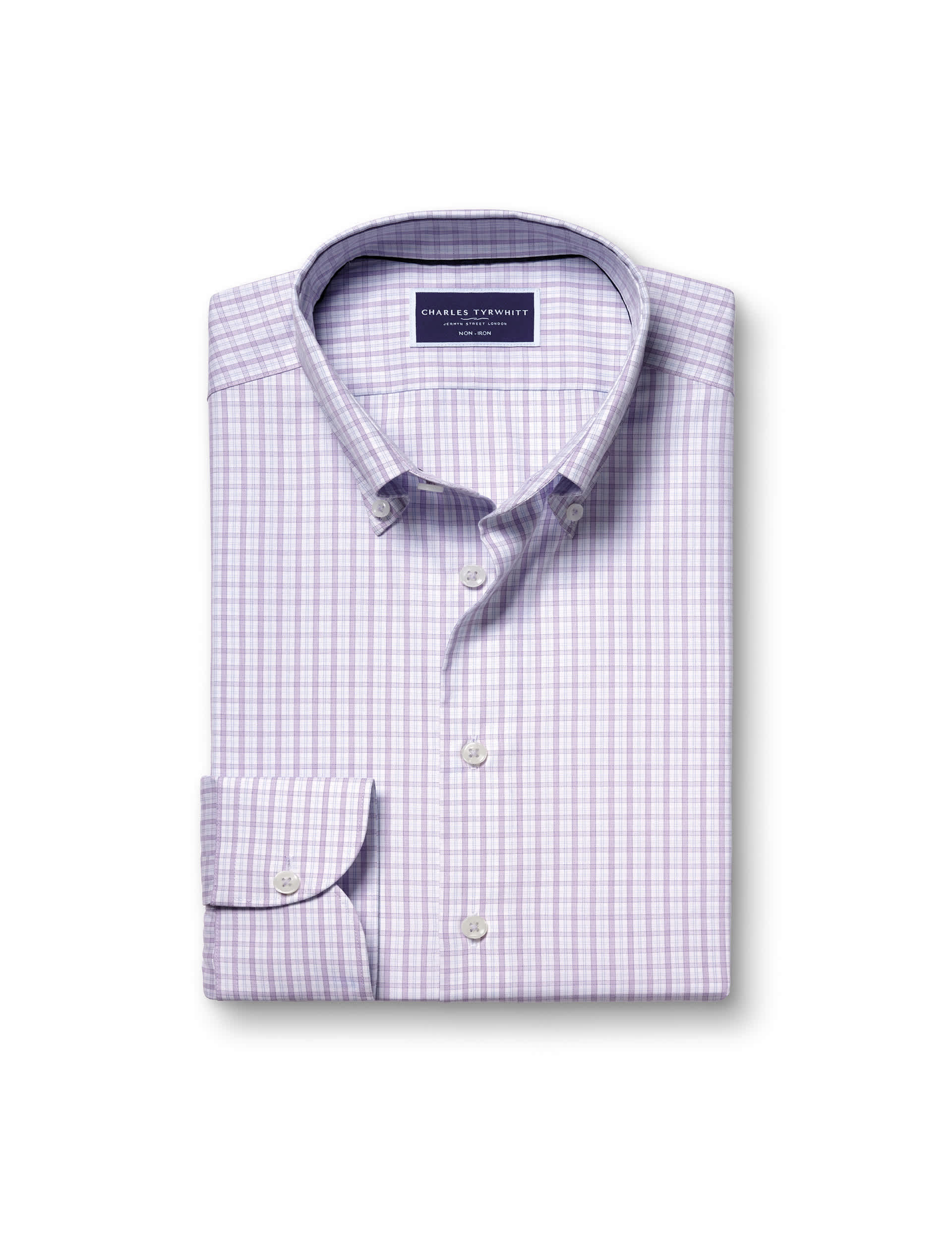 Charles Tyrwhitt Men's Slim Fit Non Iron Pure Cotton Oxford Shirt - 16.535 - Purple Mix, Purple Mix