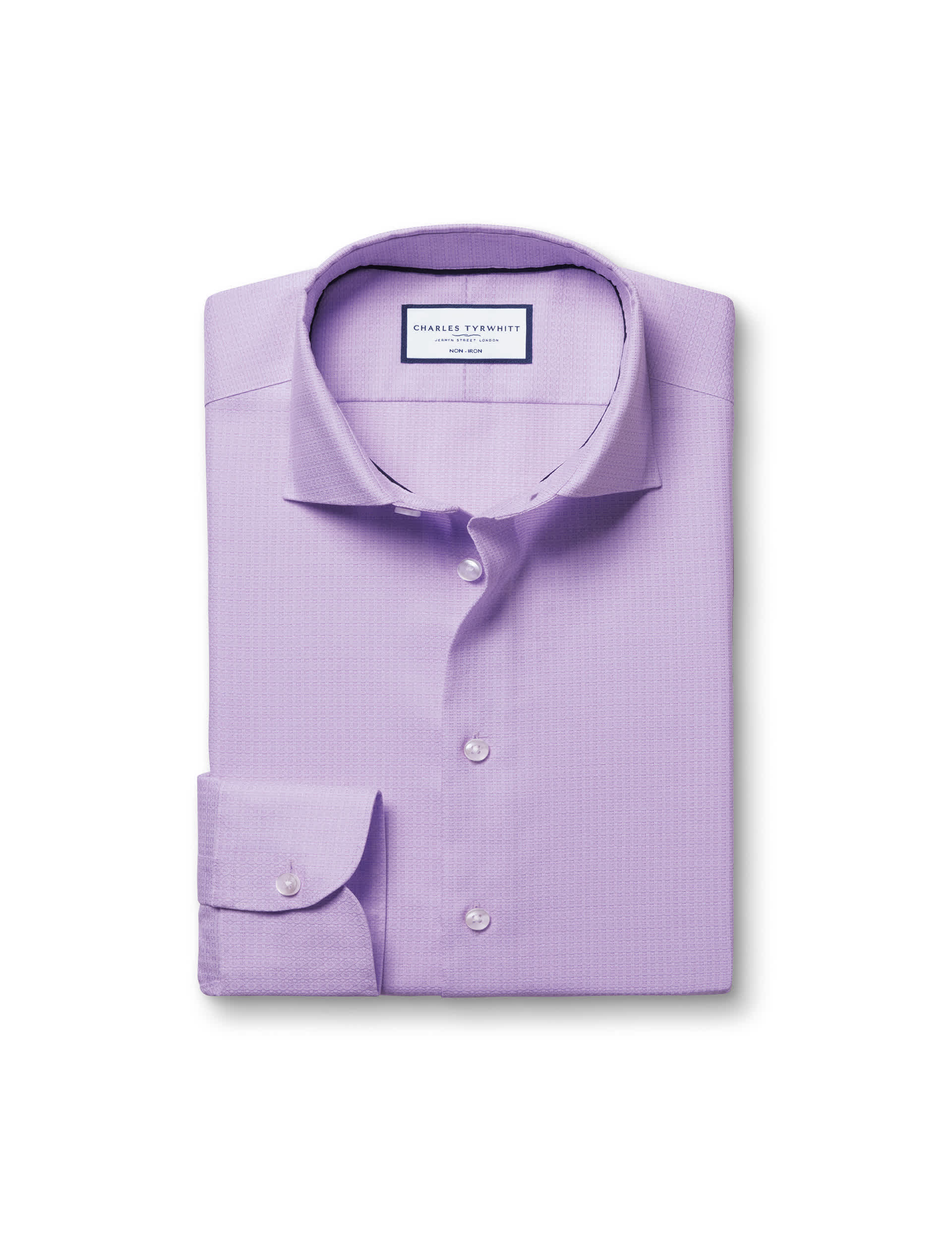 Charles Tyrwhitt Men's Slim Fit Non Iron Pure Cotton Textured Shirt - 1634 - Lilac, Lilac