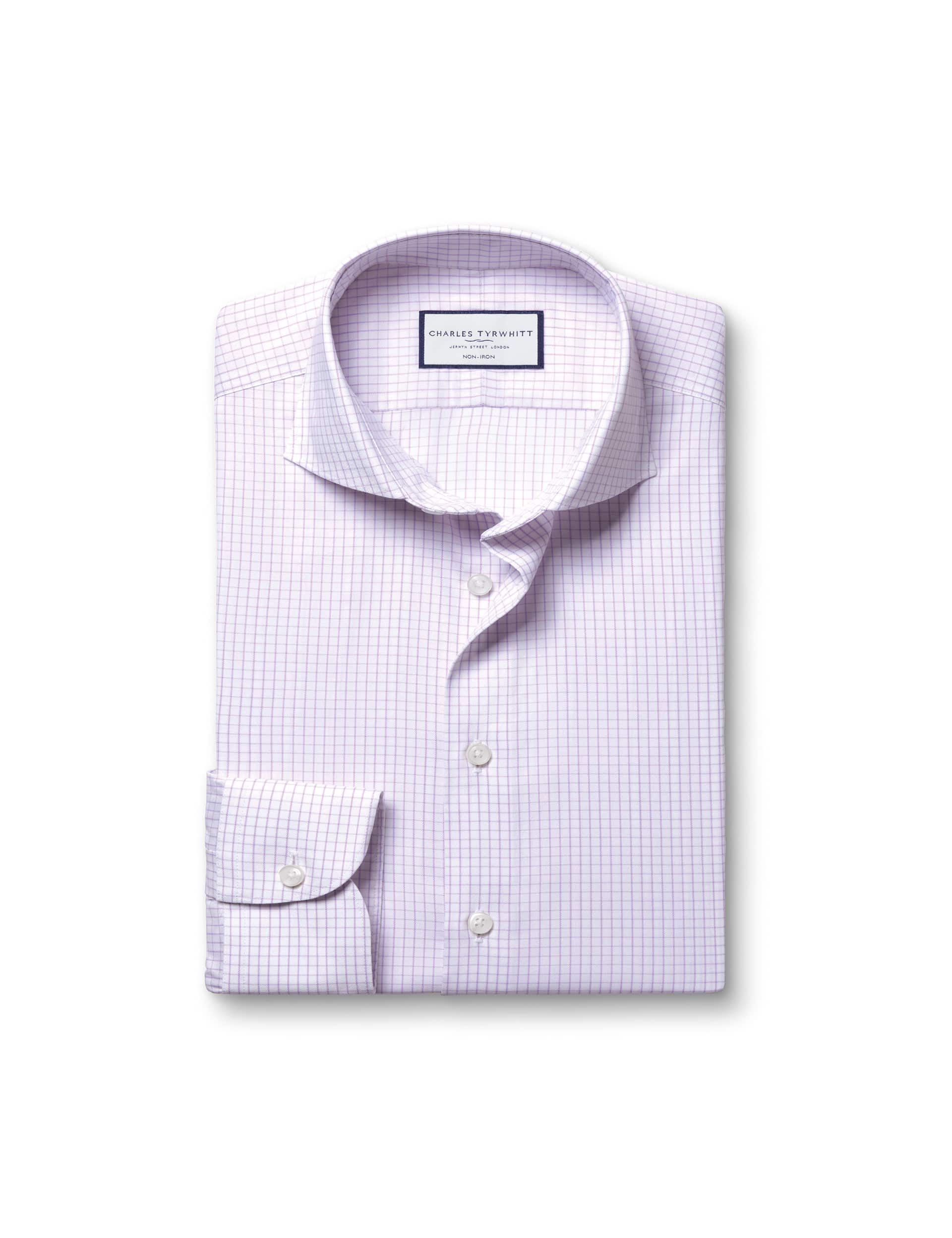 Charles Tyrwhitt Men's Slim Fit Non Iron Cotton Blend Check Shirt - 17.536 - Purple Mix, Purple Mix