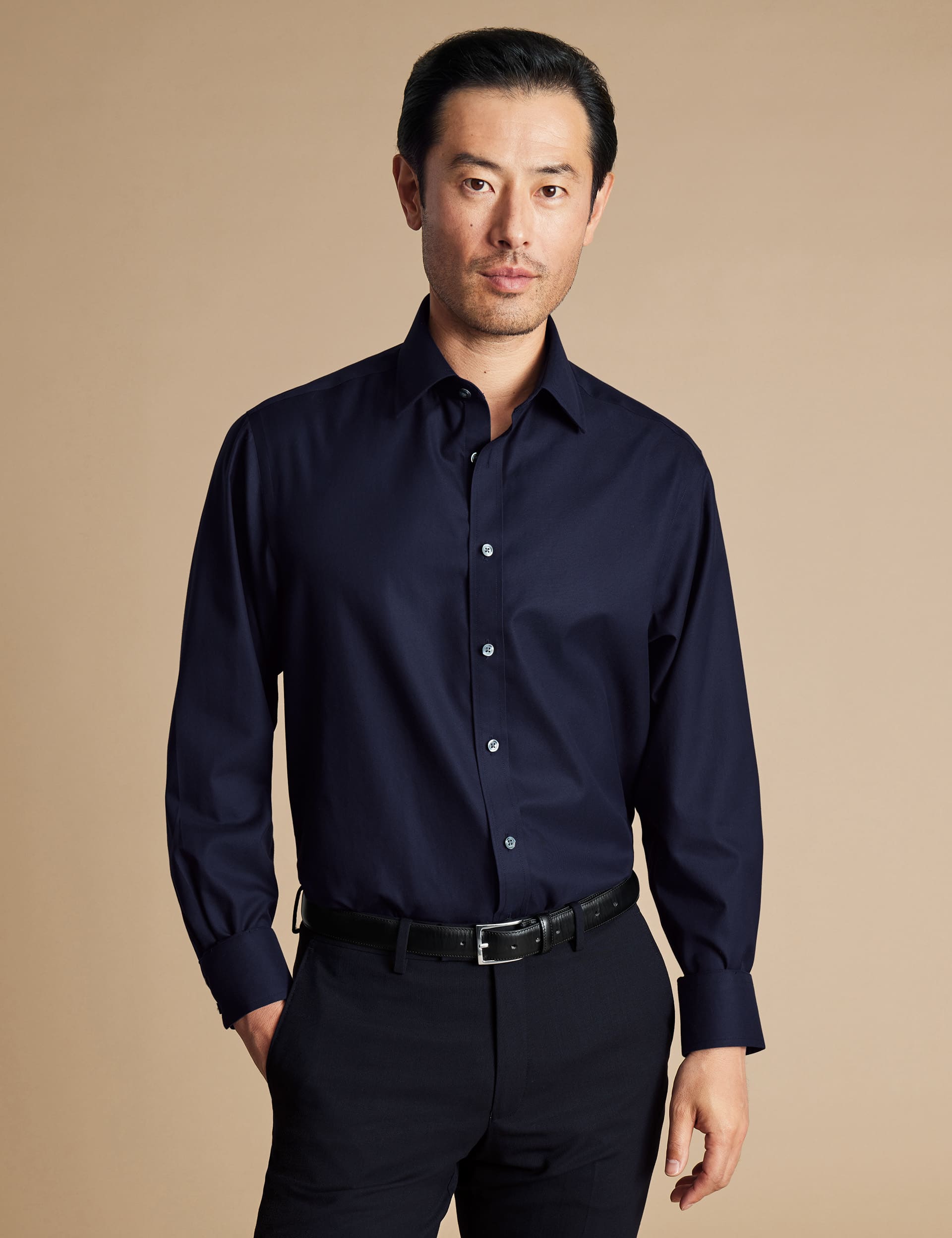 Charles Tyrwhitt Men's Regular Fit Non Iron Pure Cotton Twill Shirt - 17.536 - Navy, Navy