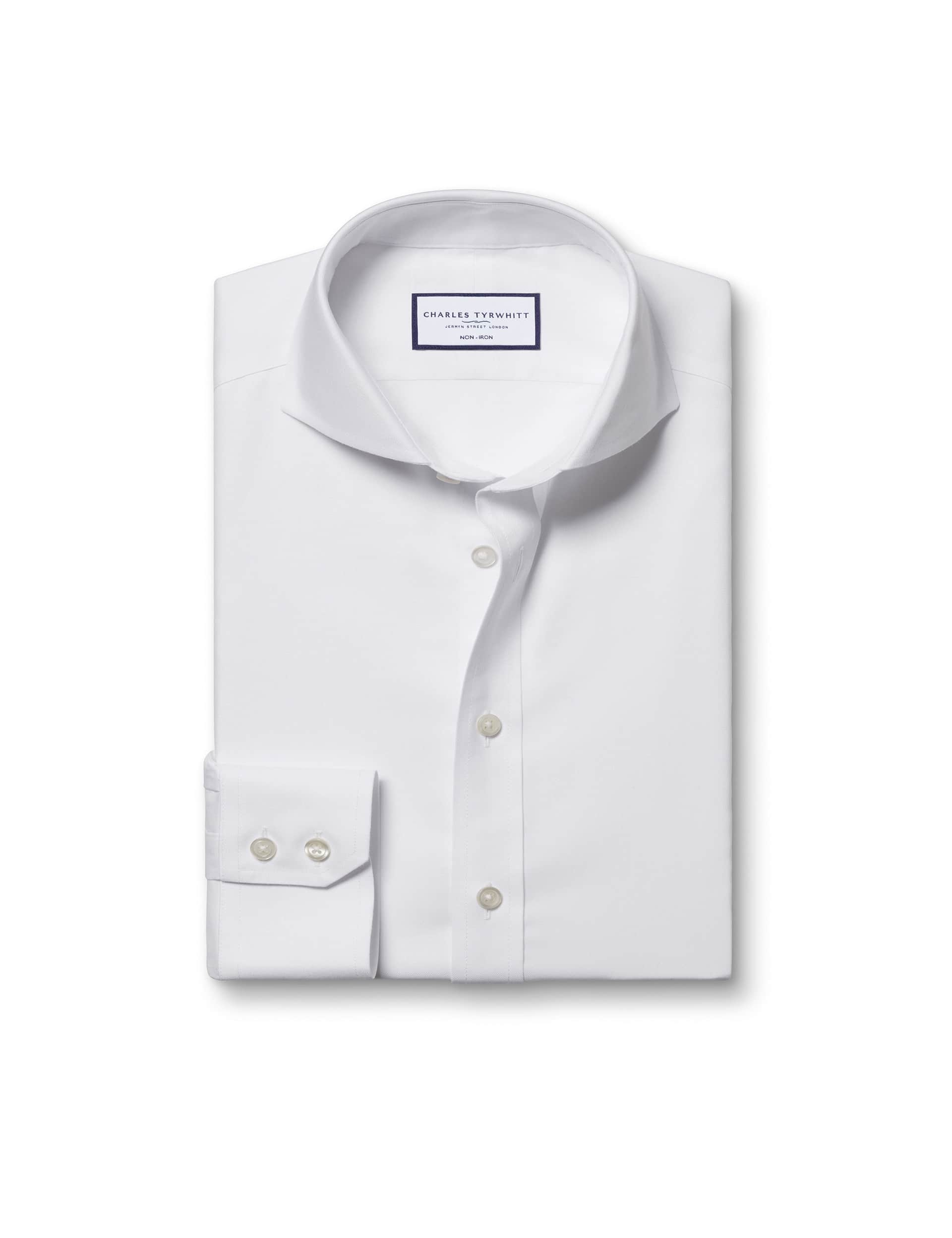 Charles Tyrwhitt Men's Slim Fit Non Iron Pure Cotton Twill Shirt - 1736 - White, White