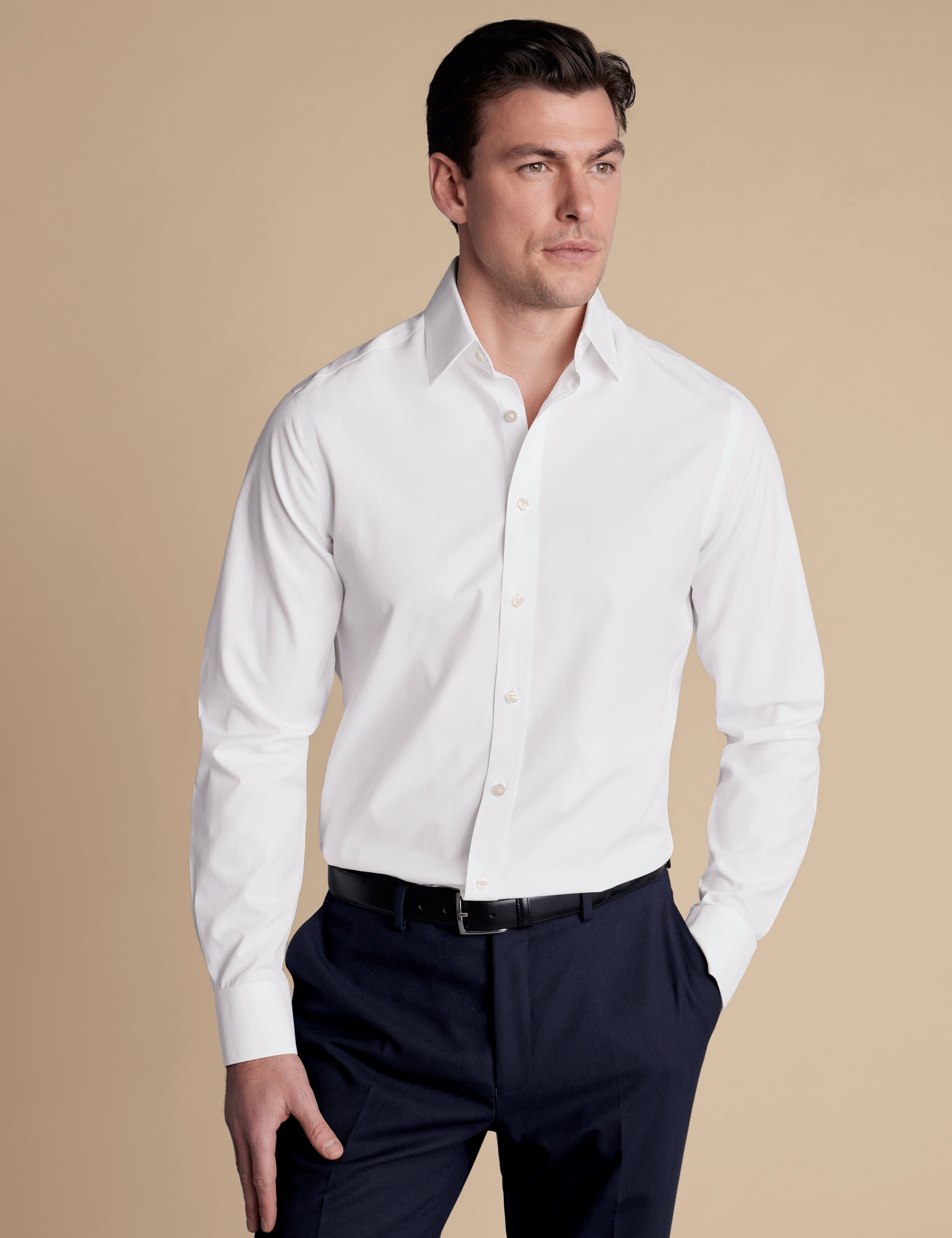 Charles Tyrwhitt Men's Non Iron Pure Cotton Poplin Shirt - 16.535 - White, White