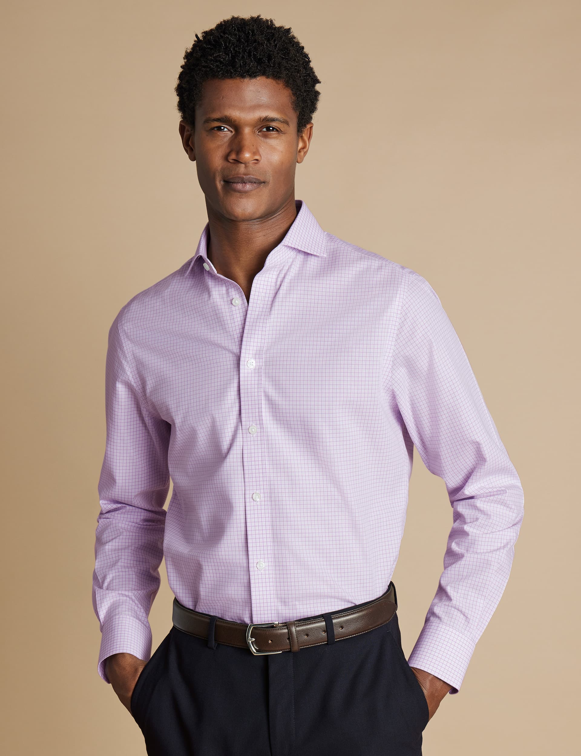 Charles Tyrwhitt Men's Slim Fit Pure Cotton Check Shirt - 15.534 - Purple Mix, Purple Mix