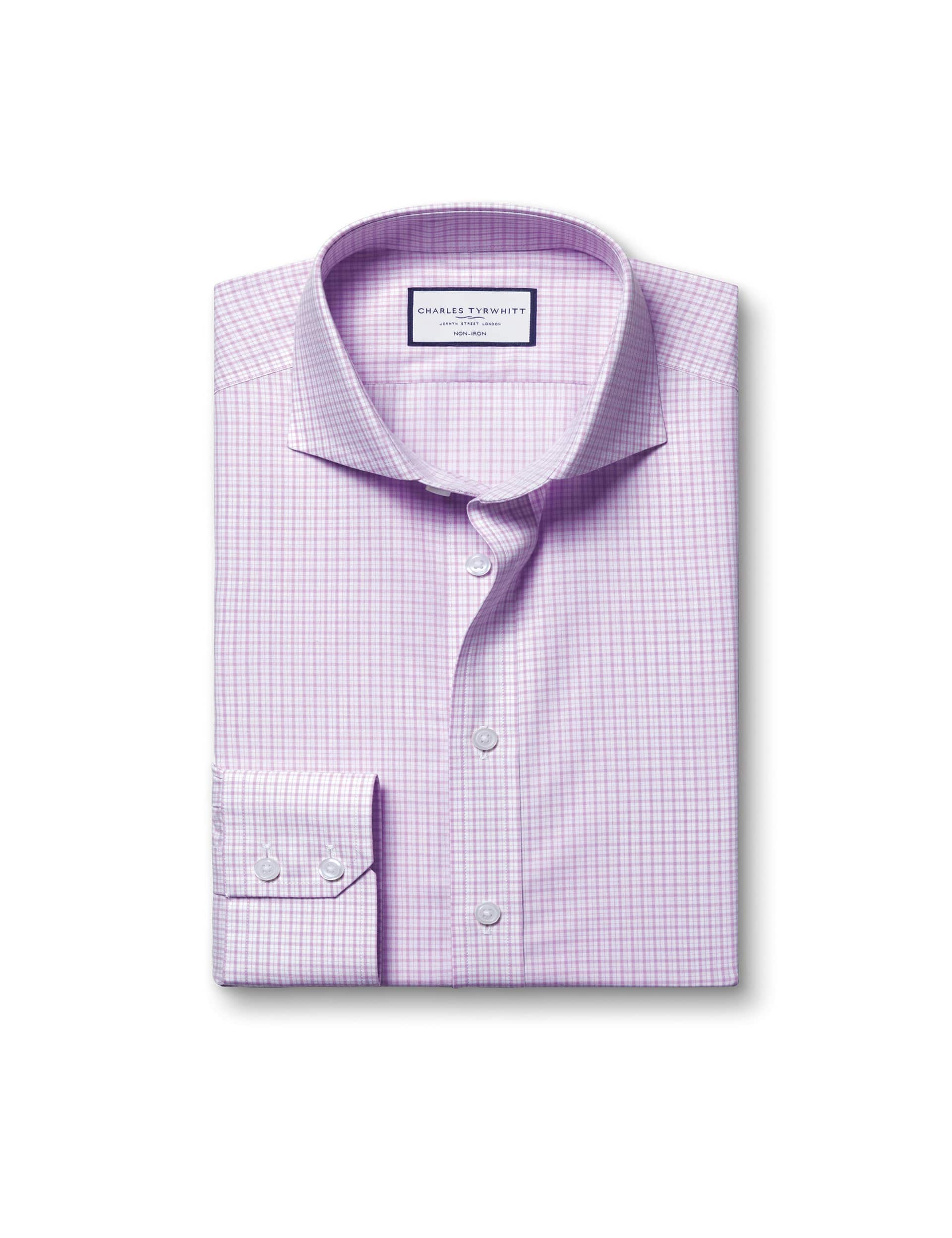 Charles Tyrwhitt Men's Slim Fit Pure Cotton Check Shirt - 15.534 - Purple Mix, Purple Mix