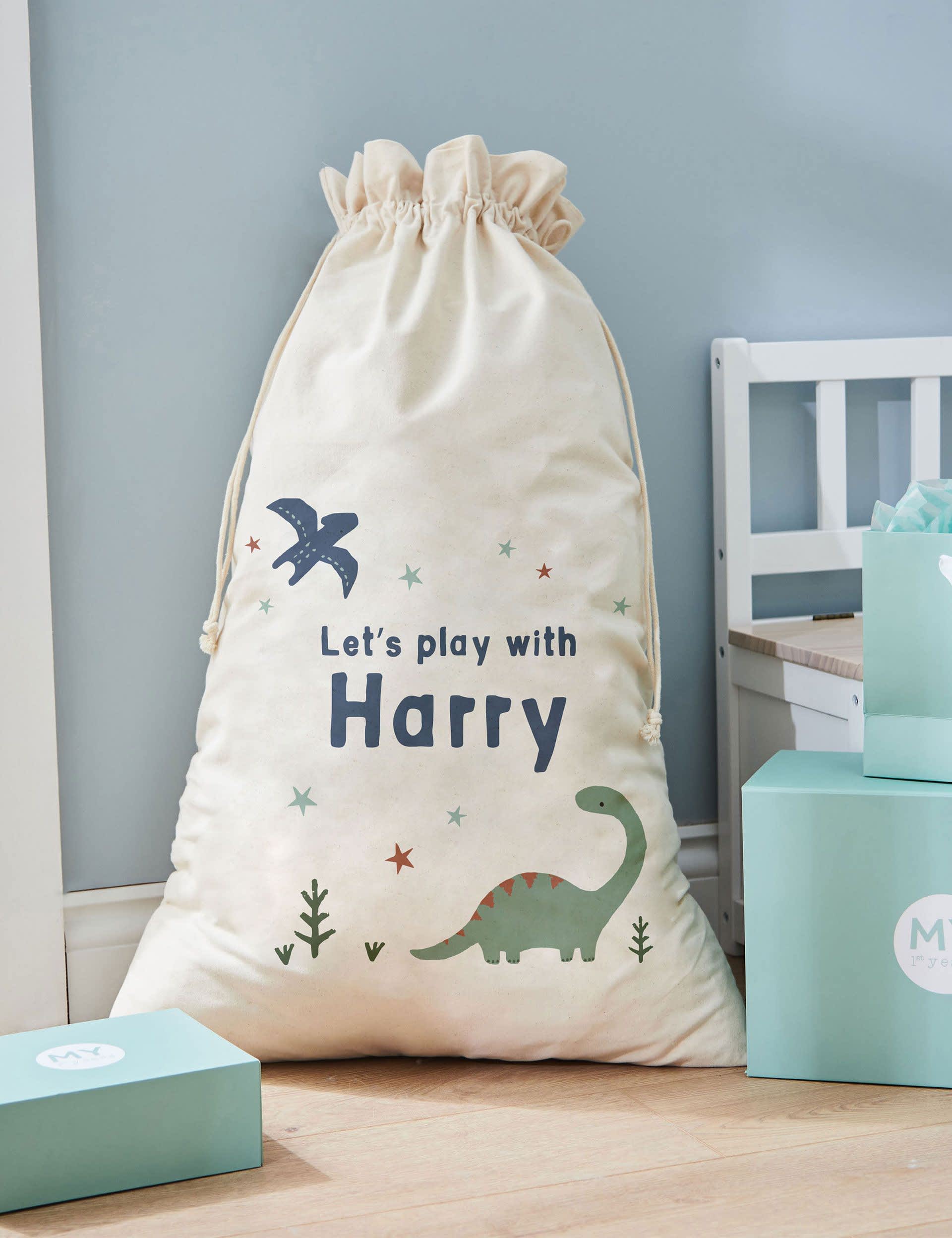 My 1St Years Boys Personalised Dinosaur Design Storage Sack - Natural Mix, Natural Mix