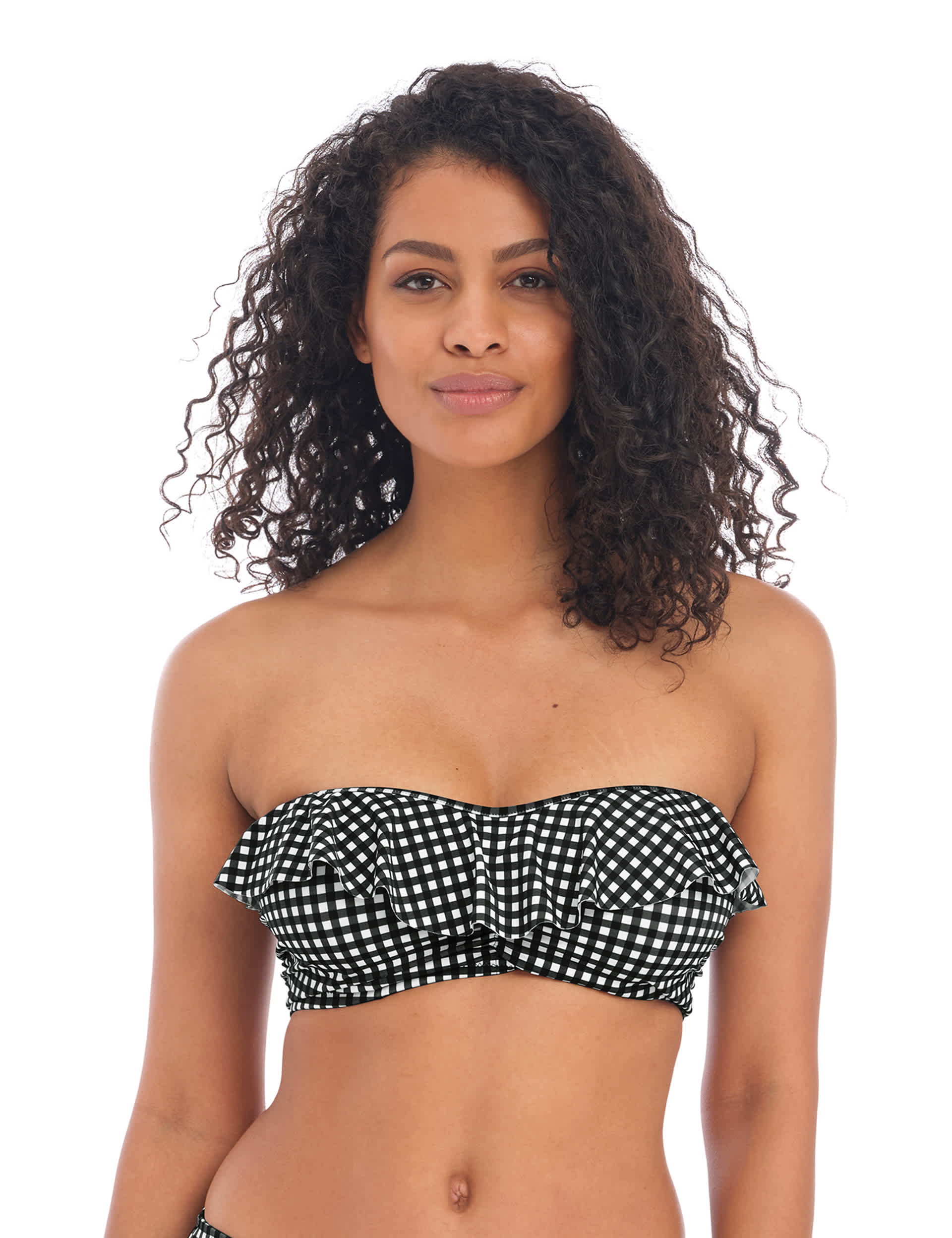 Freya Women's Check in Underwired Bandeau Gingham Bikini Top - 34E - Black Mix, Black Mix