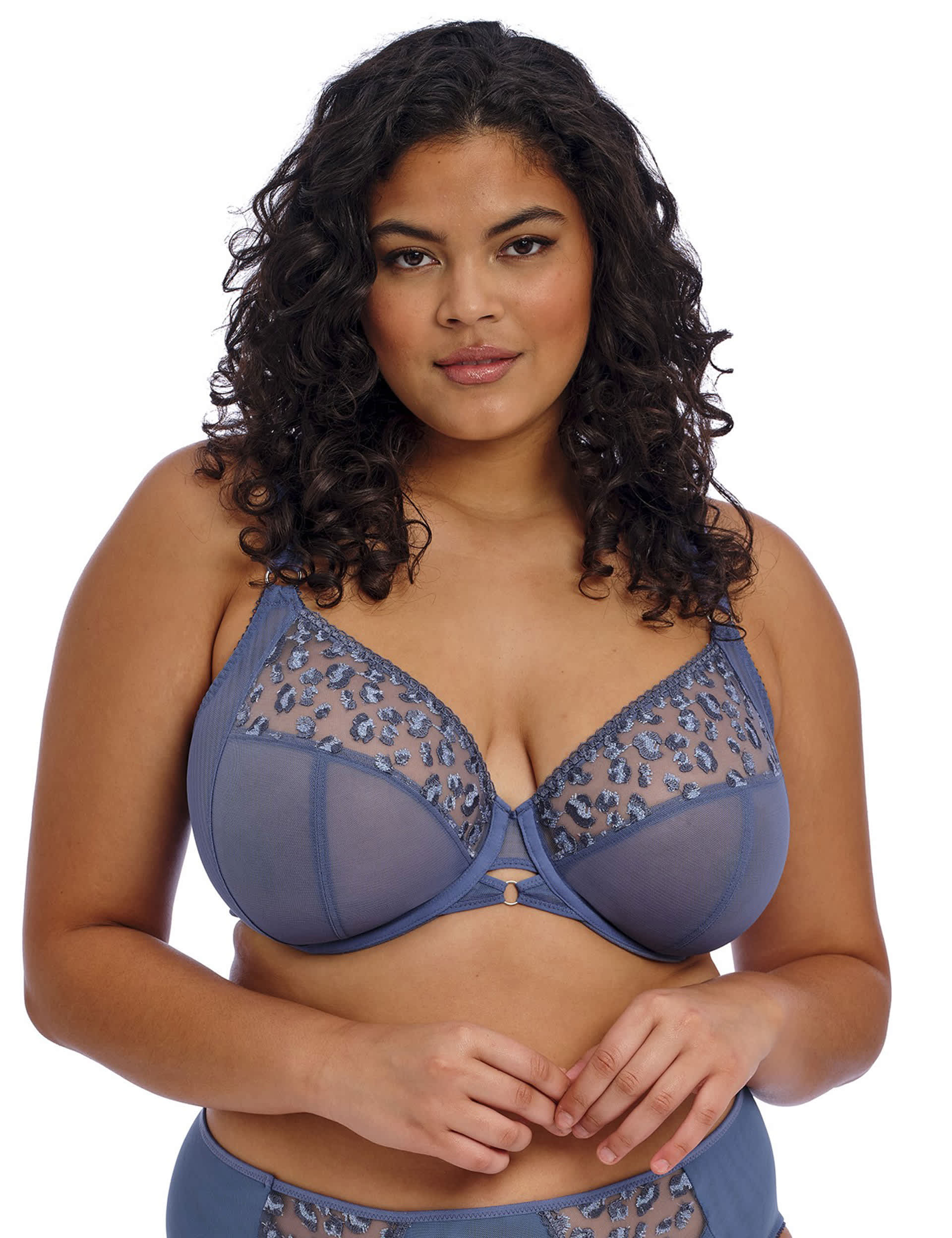 Elomi Women's Namrah Embroidered Wired Plunge Bra - 40GG - Blue Mix, Blue Mix