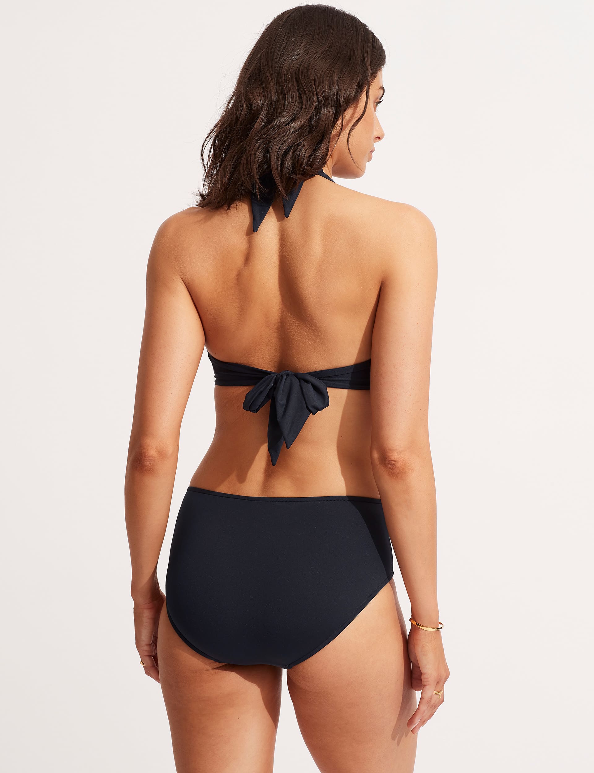 Seafolly Girls Collective Padded Twist Front Plunge Halterneck Bikini Top - 10 - Navy, Black,Navy