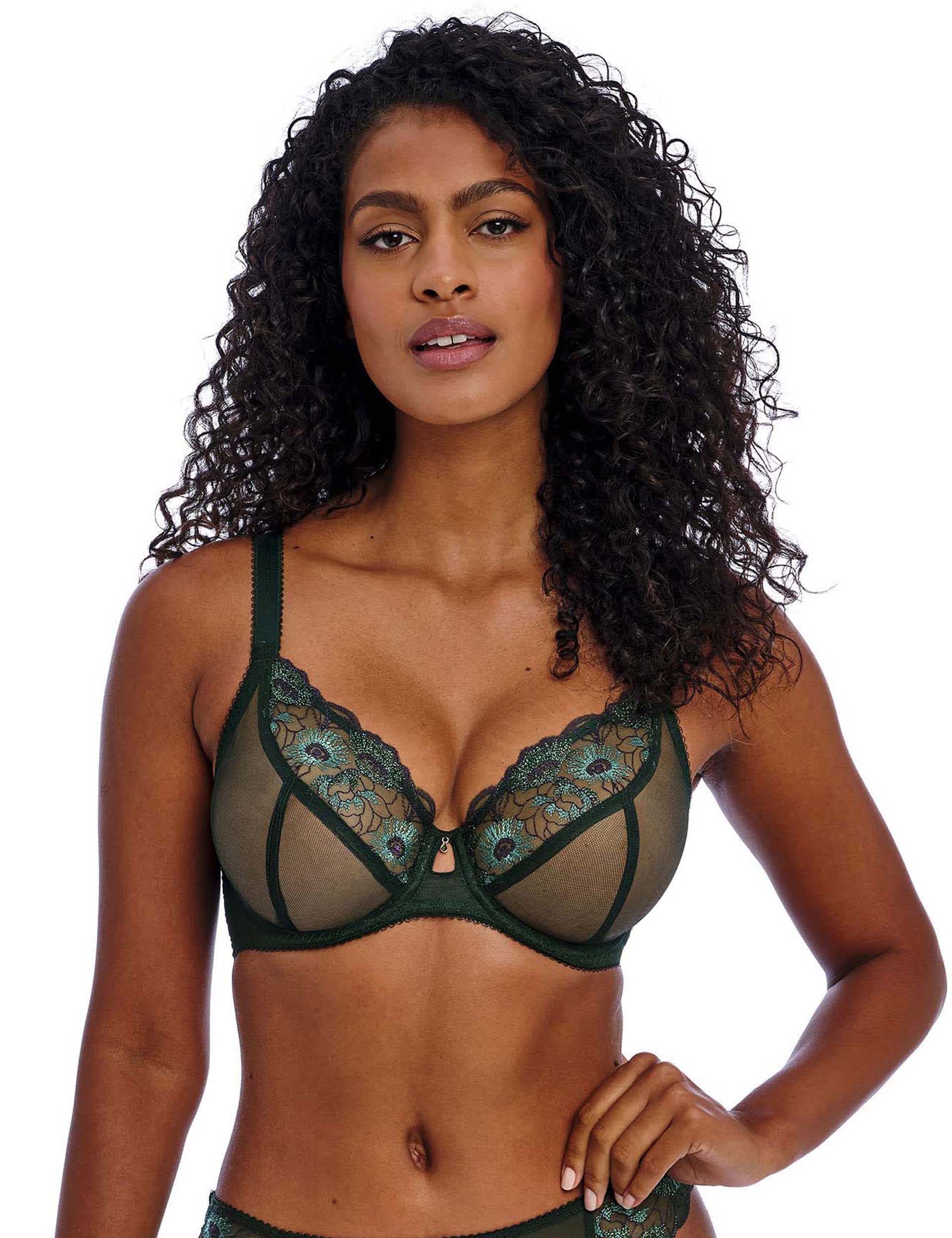 Freya Women's Loveland Mesh Wired Side Support Bra (D-FF) - 32FF - Dark Green, Dark Green