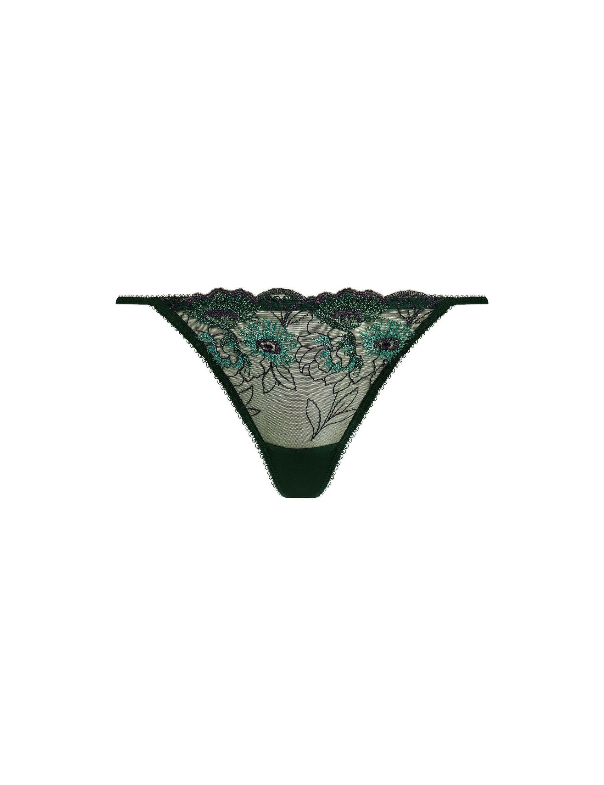 Freya Women's Loveland Mesh Embroidered Thong - Dark Green, Dark Green