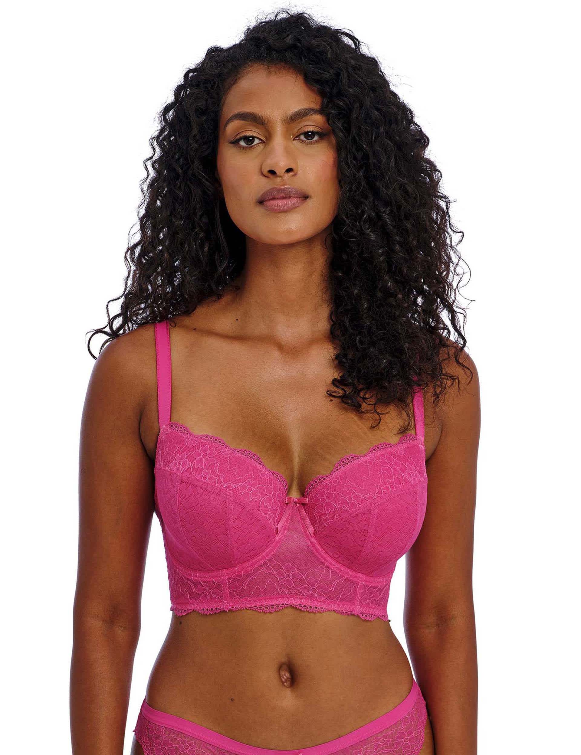 Women's Freya Fancies Lace Wired Longline Bra D-FF - 36GG - Bright Pink, Bright Pink