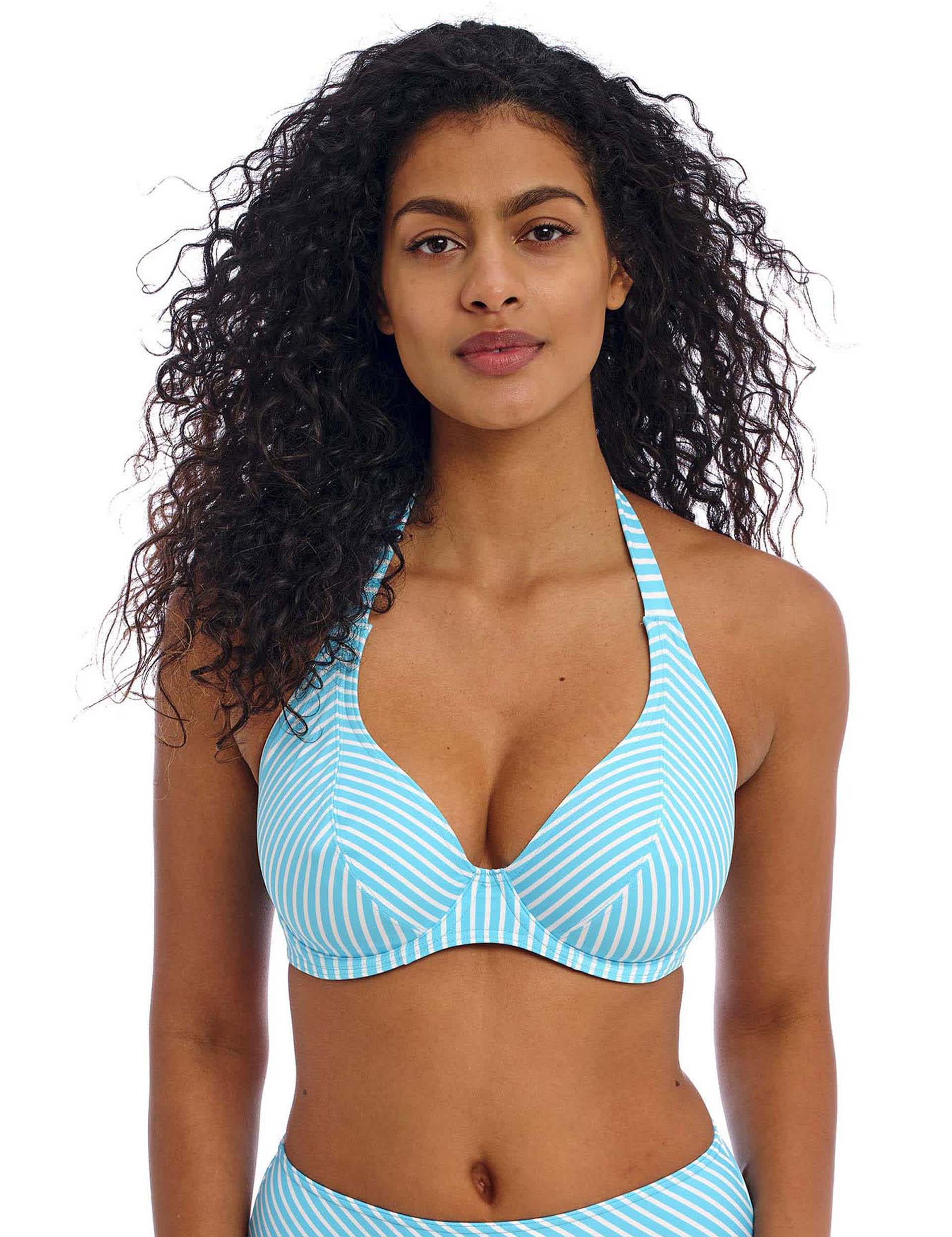 Freya Women's Jewel Cove Striped Wired Plunge Bikini Top - 32C - Turquoise Mix, Turquoise Mix