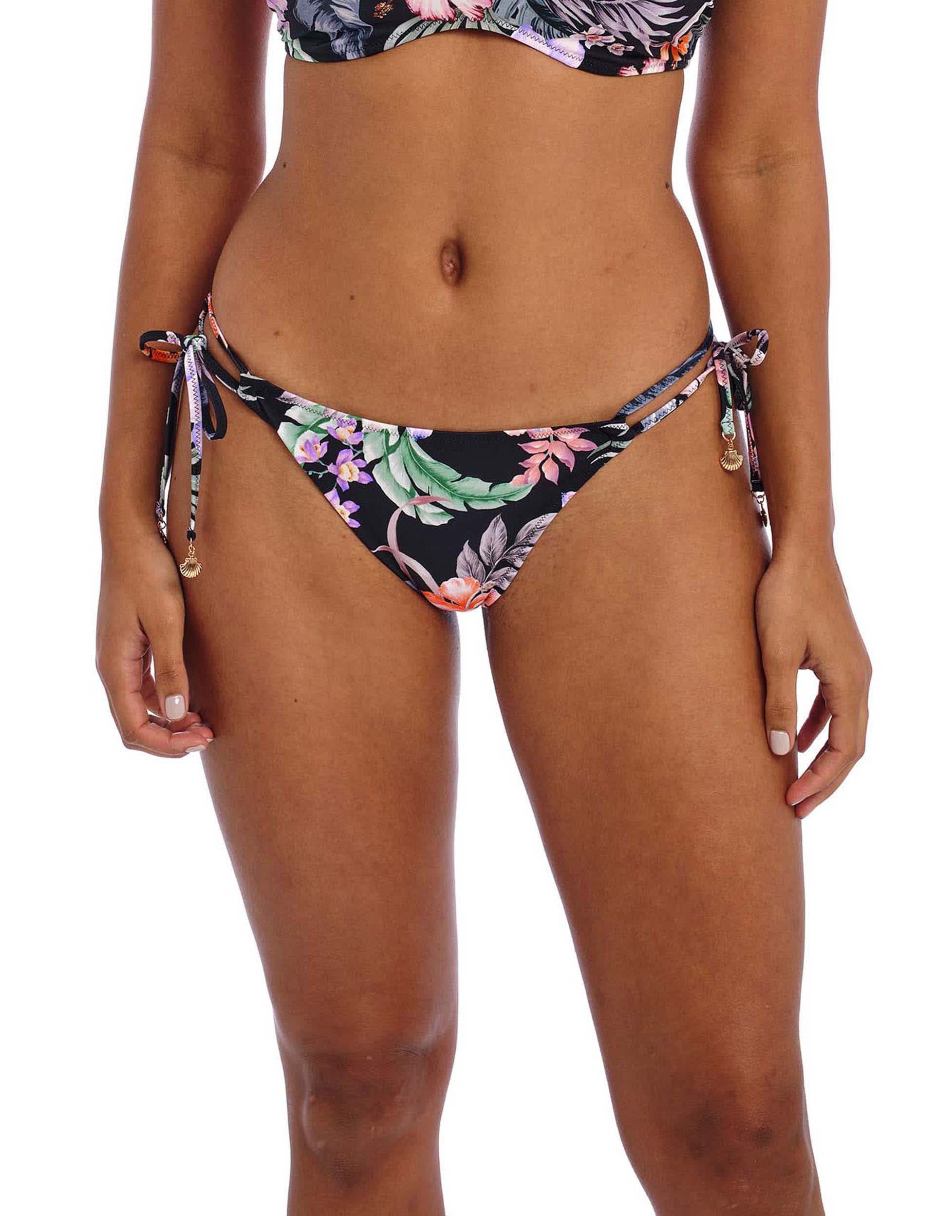 Freya Women's Kamala Bay Floral Tie Side Bikini Bottoms - Black Mix, Black Mix