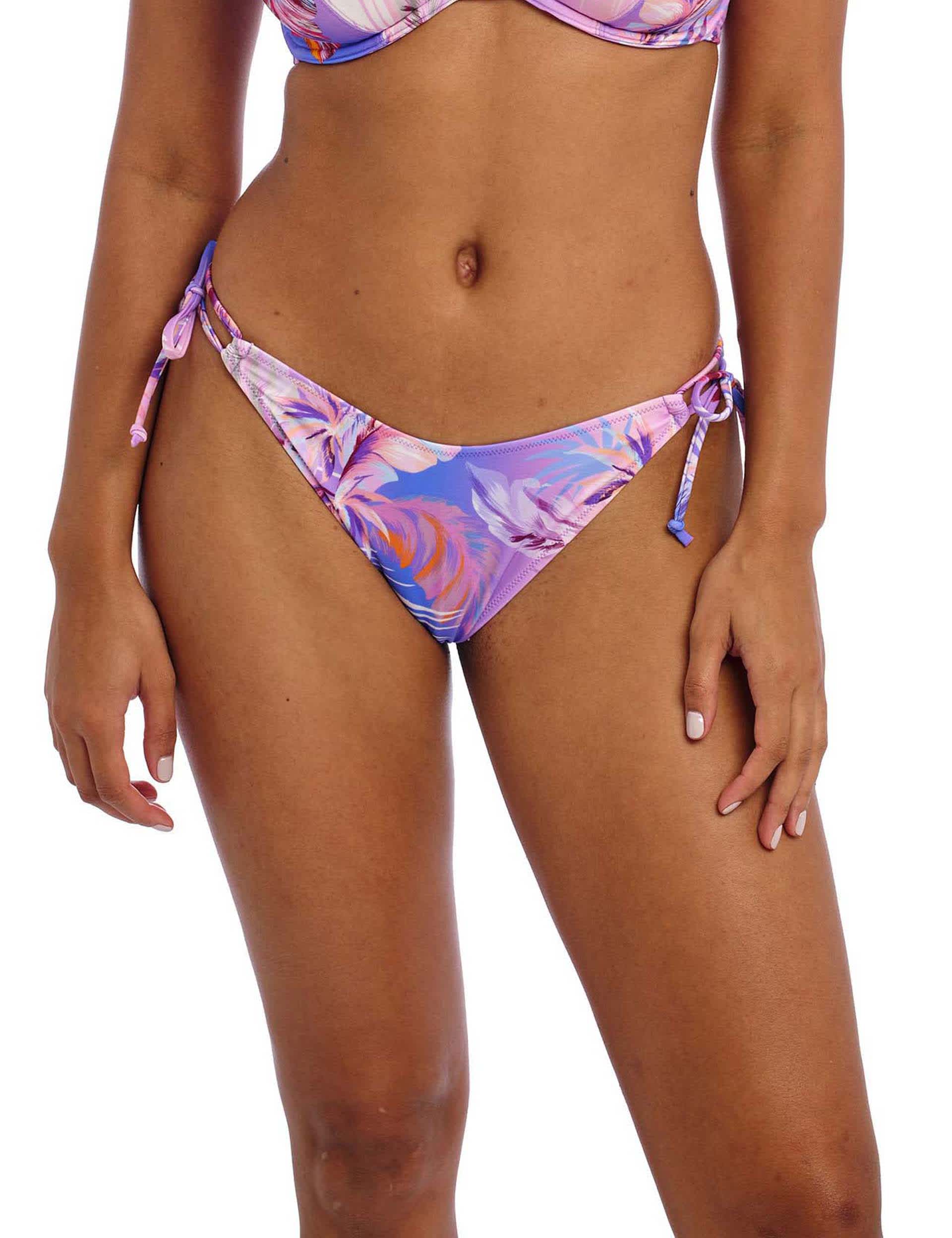 Freya Women's Floral Tie Side High Leg Bikini Bottoms - XL - Purple Mix, Purple Mix