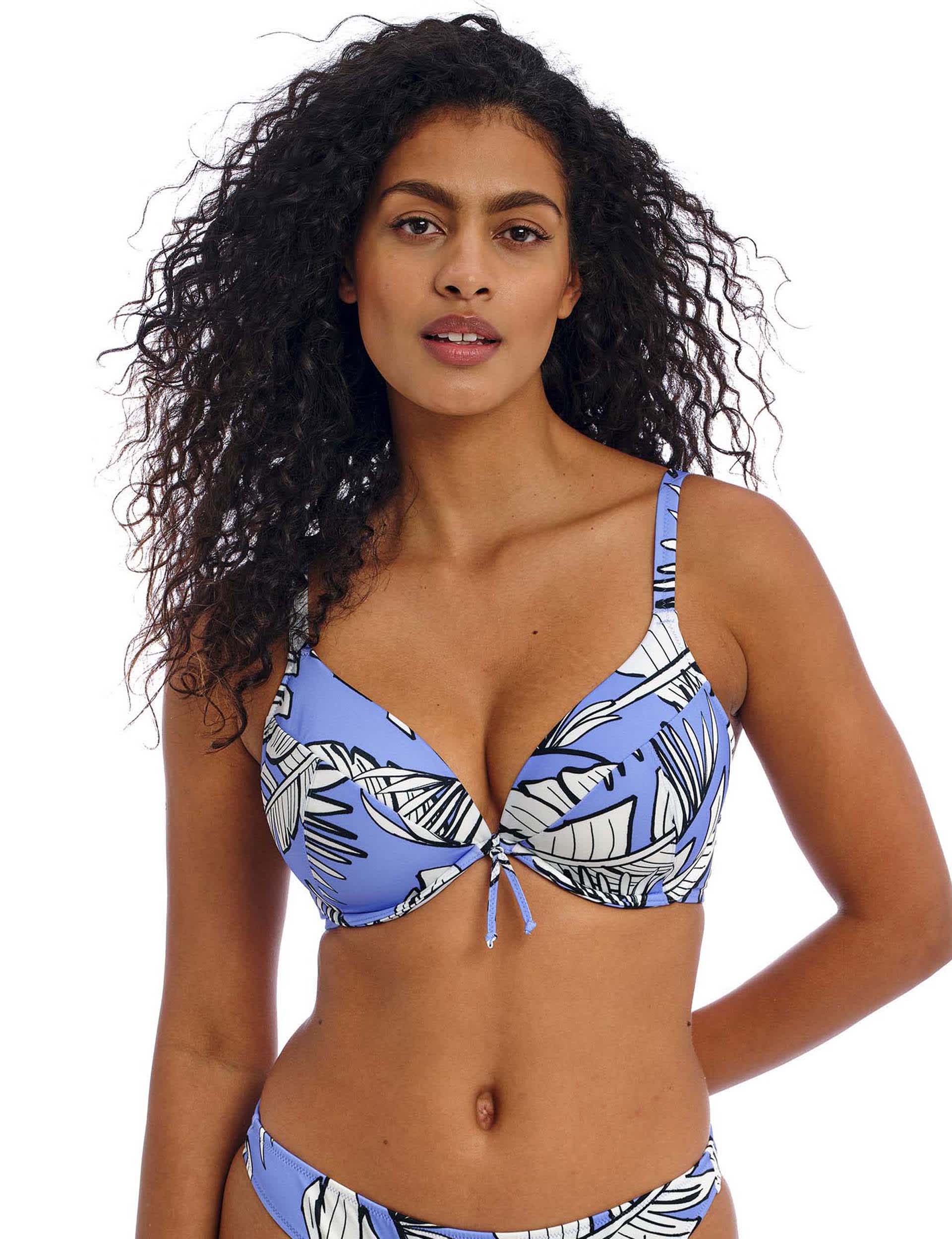 Freya Women's Mali Beach Floral Wired Plunge Bikini Top - 32FF - Blue Mix, Blue Mix