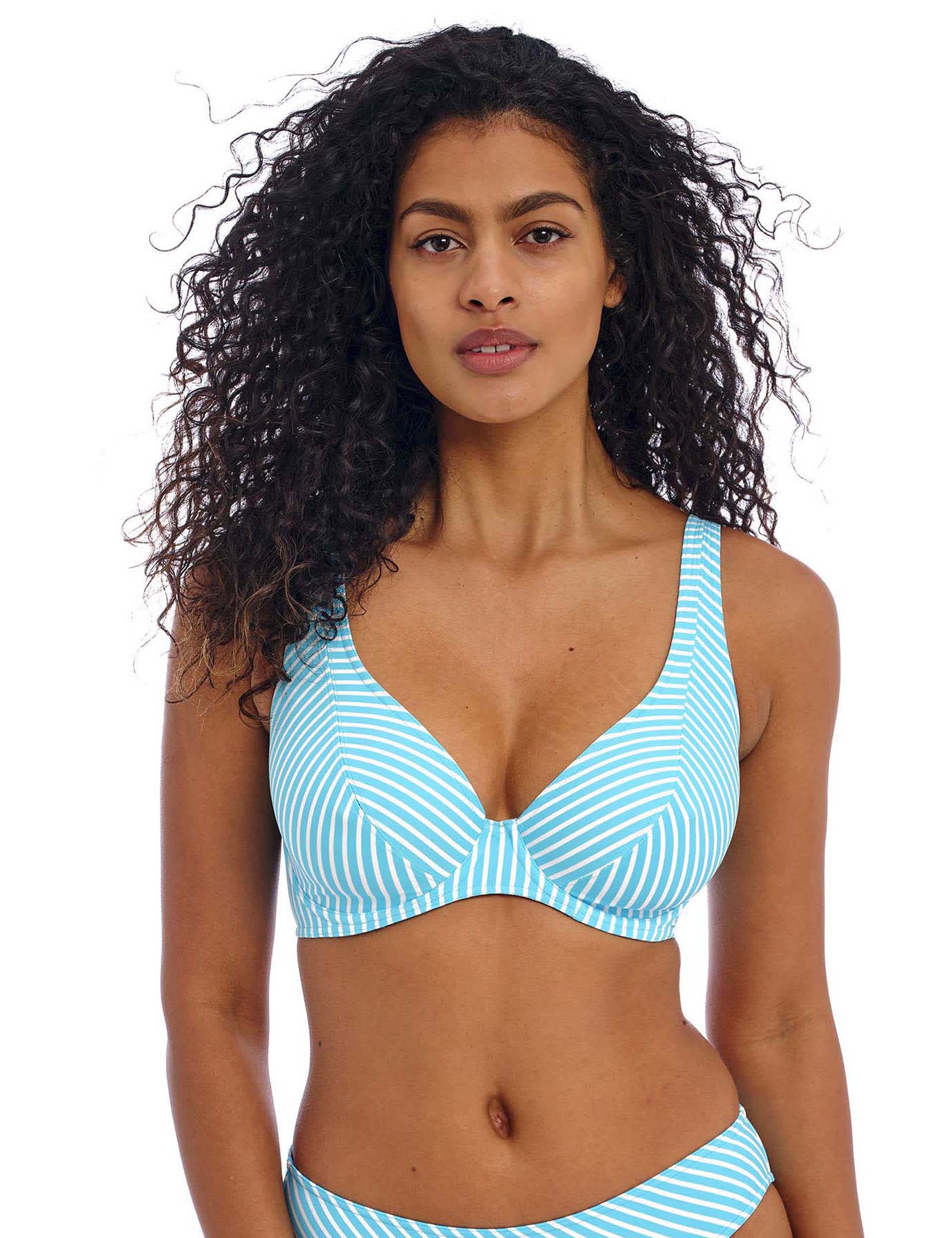 Freya Women's Jewel Cove Striped Wired Plunge Bikini Top - 32F - Turquoise Mix, Turquoise Mix