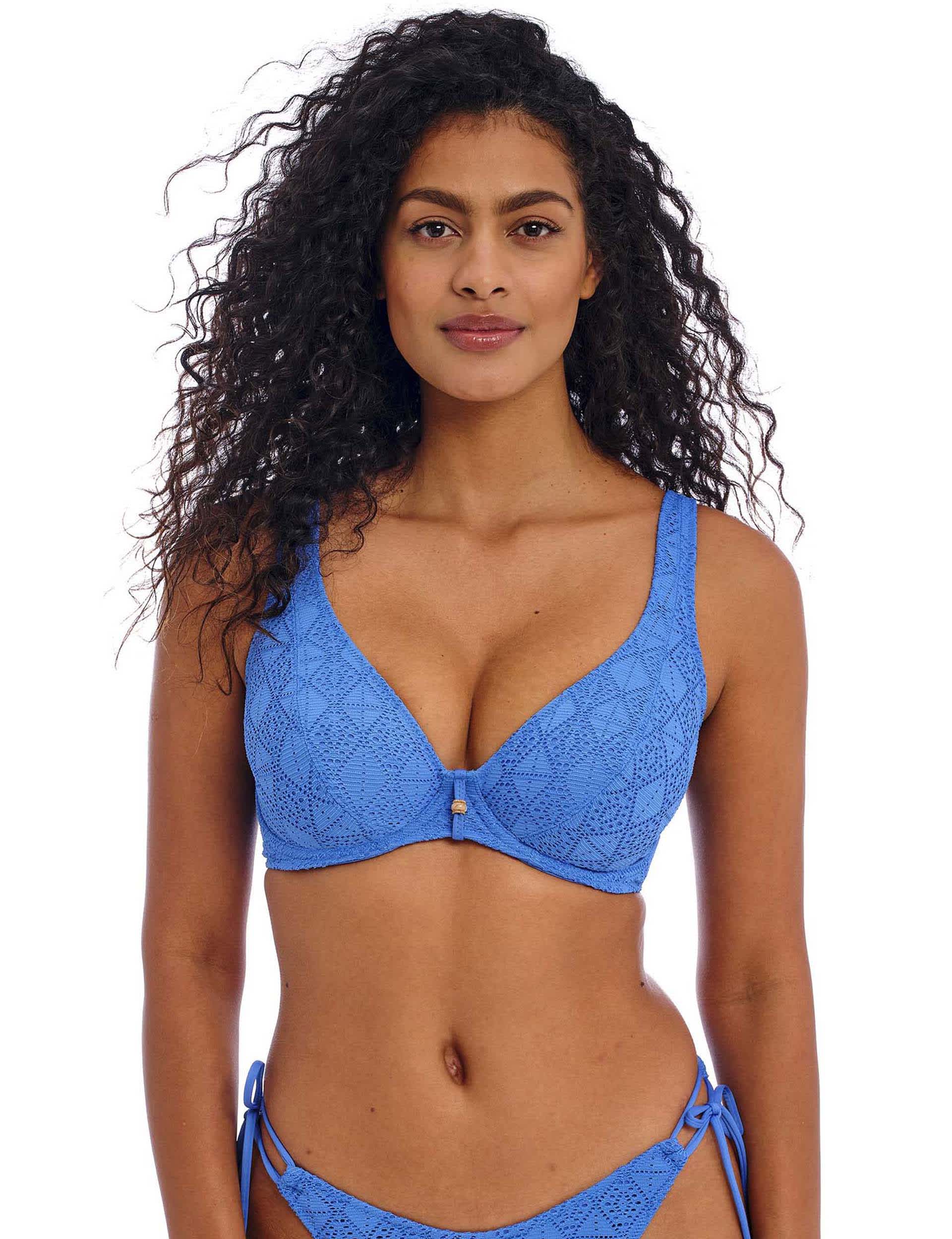 Freya Women's Nomad Nights Textured Wired Plunge Bikini Top - 32FF - Blue, Black,Blue