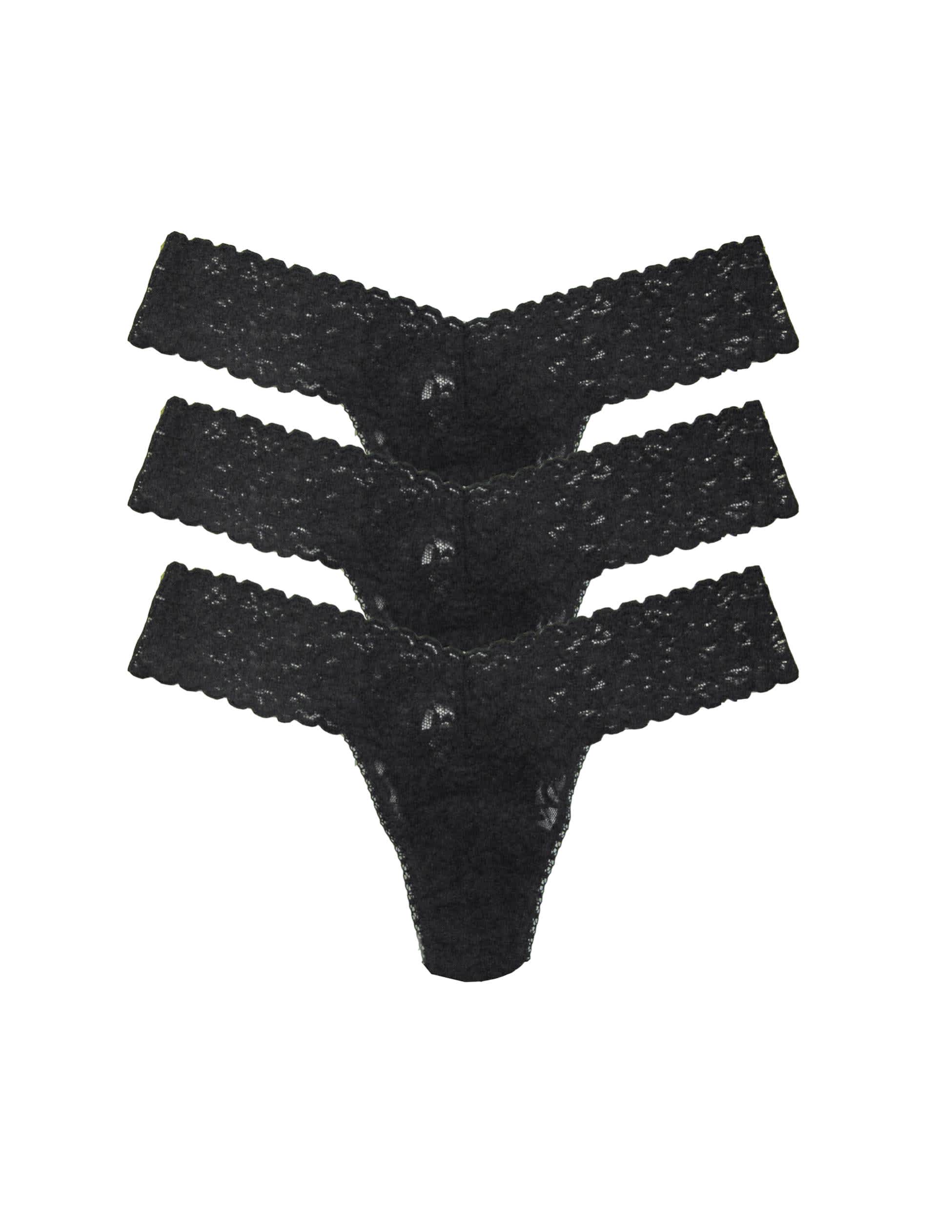 Hanky Panky Women's 3pk Floral Lace Thongs - Black, Black