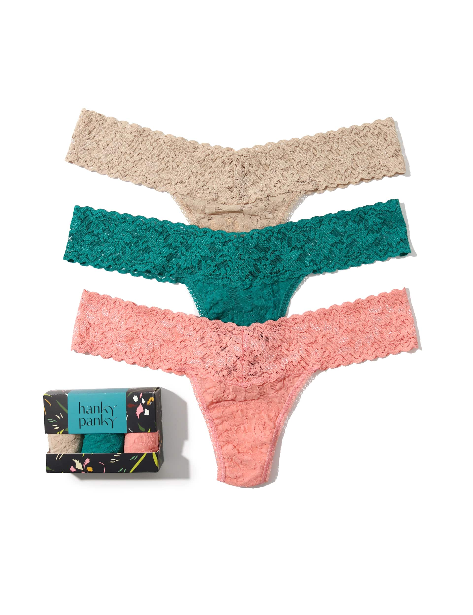 Hanky Panky Women's 3pk Floral Lace Thongs - Teal Mix, Teal Mix