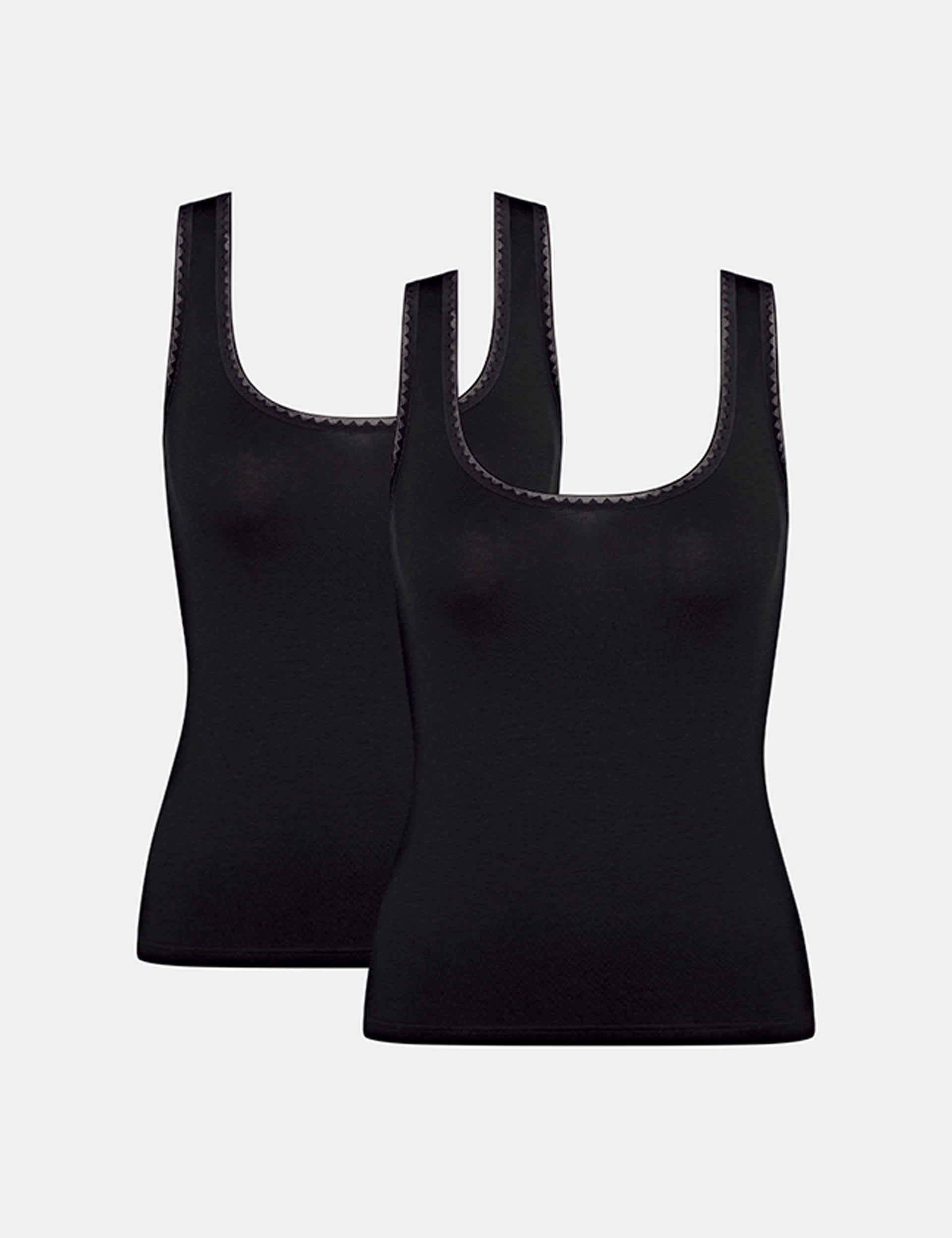 Sloggi Women's 2pk Go Cotton Rich Vests - M - Black, Black,White