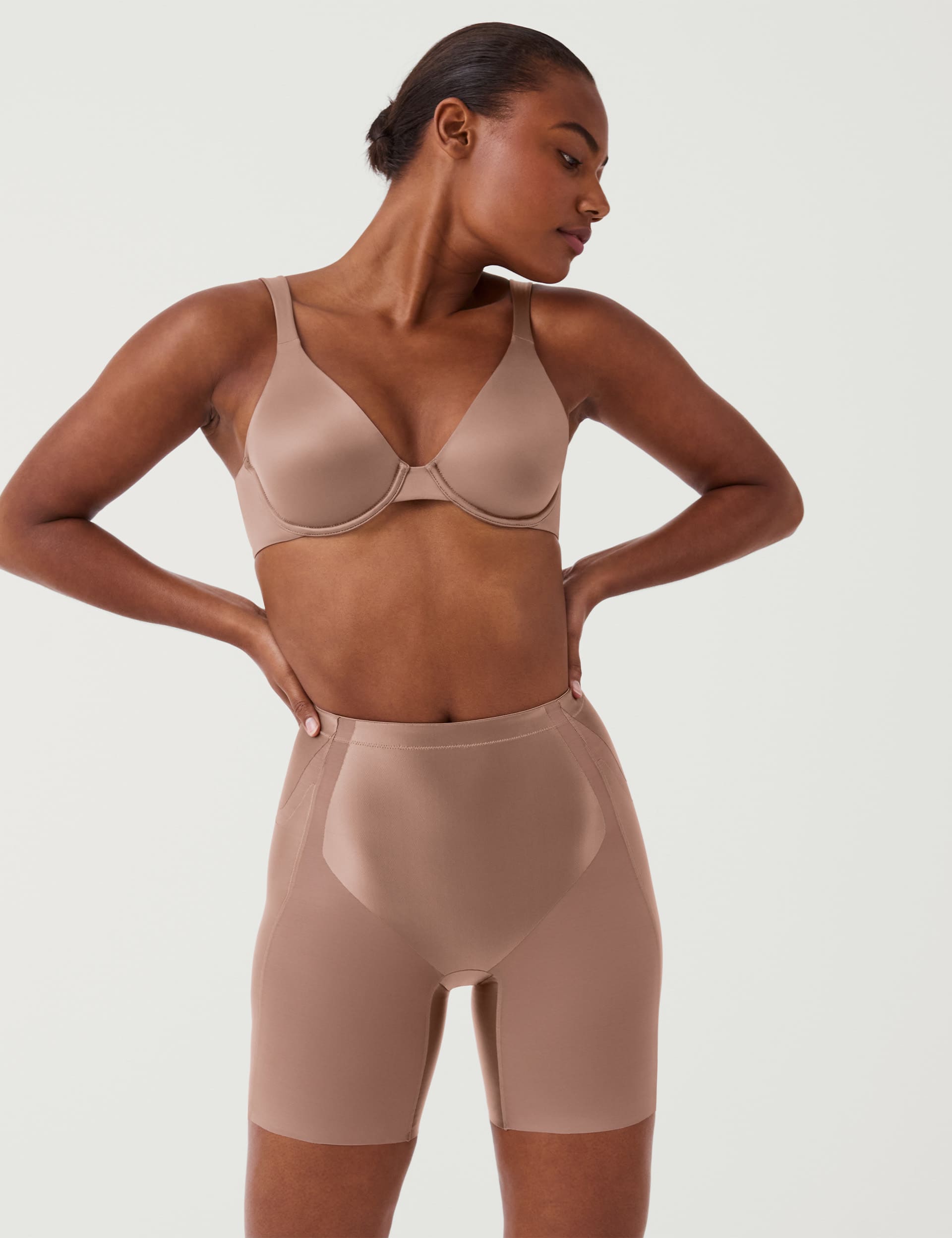 Spanx Satin Medium Control Shaping Shorts - Brown, Brown