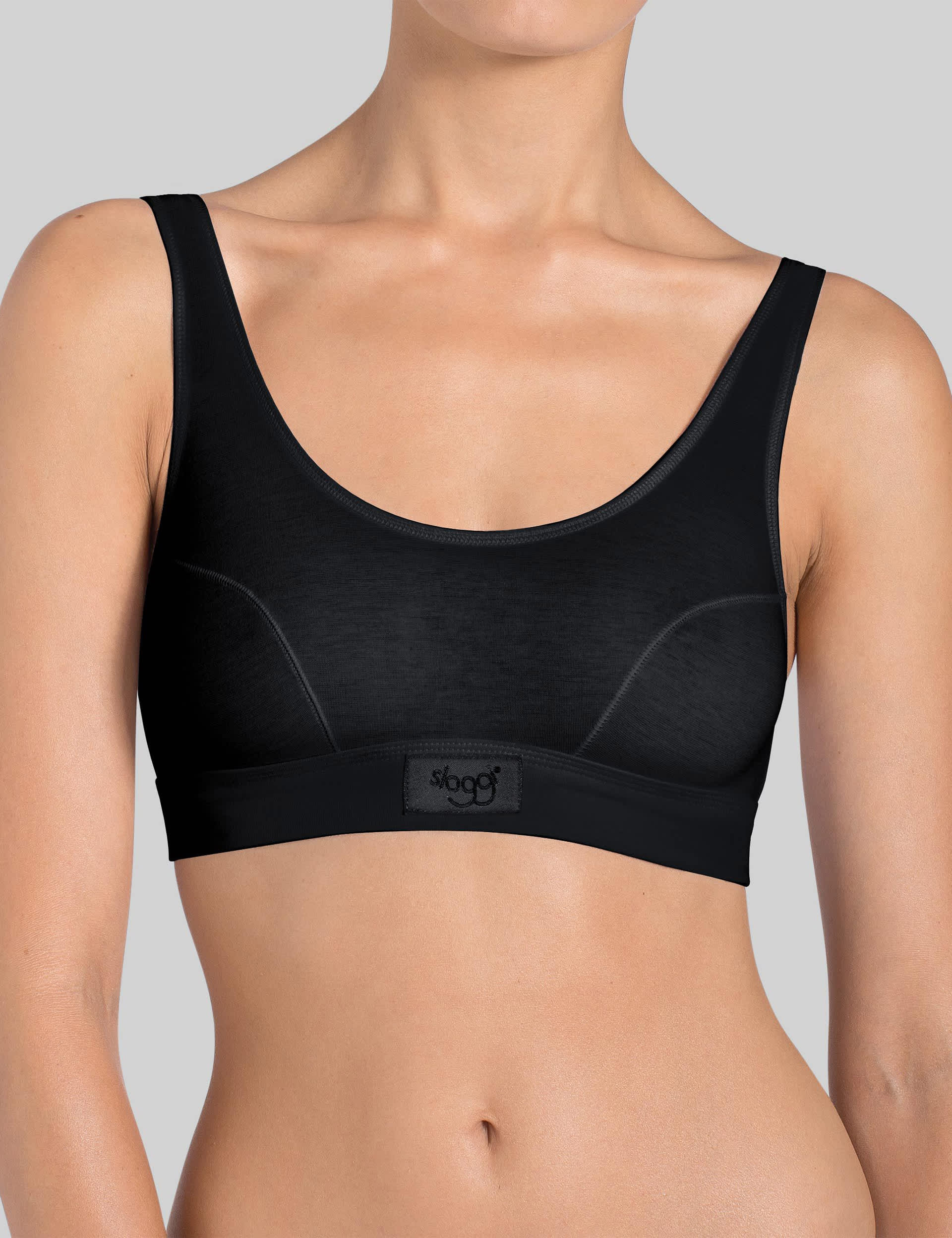 Sloggi Women's Double Comfort Cotton Rich Sleeveless Sports Bra - 38 - Black, Black,White