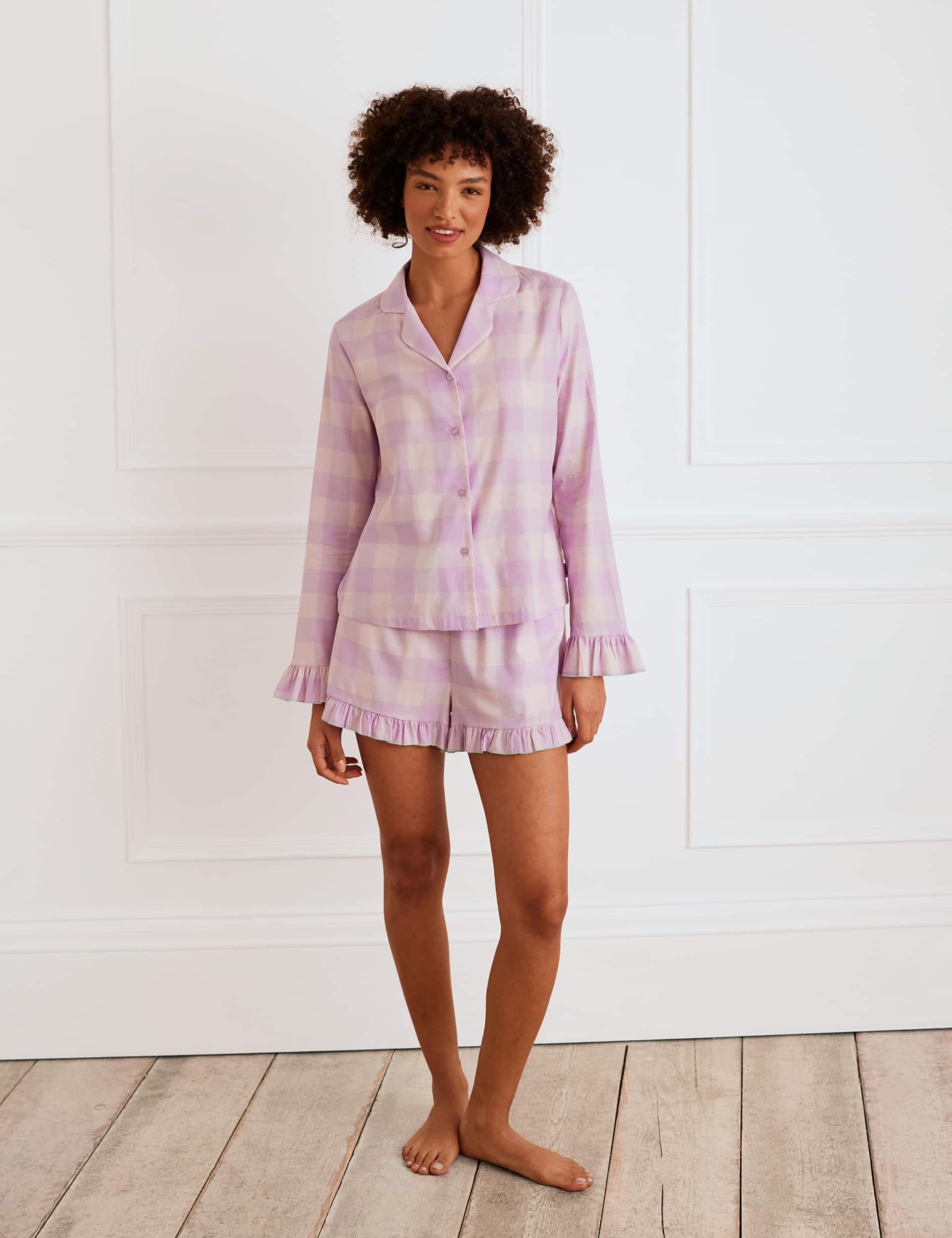 Chelsea Peers Women's Pure Cotton Check Pyjama Set - 14 - Purple Mix, Purple Mix