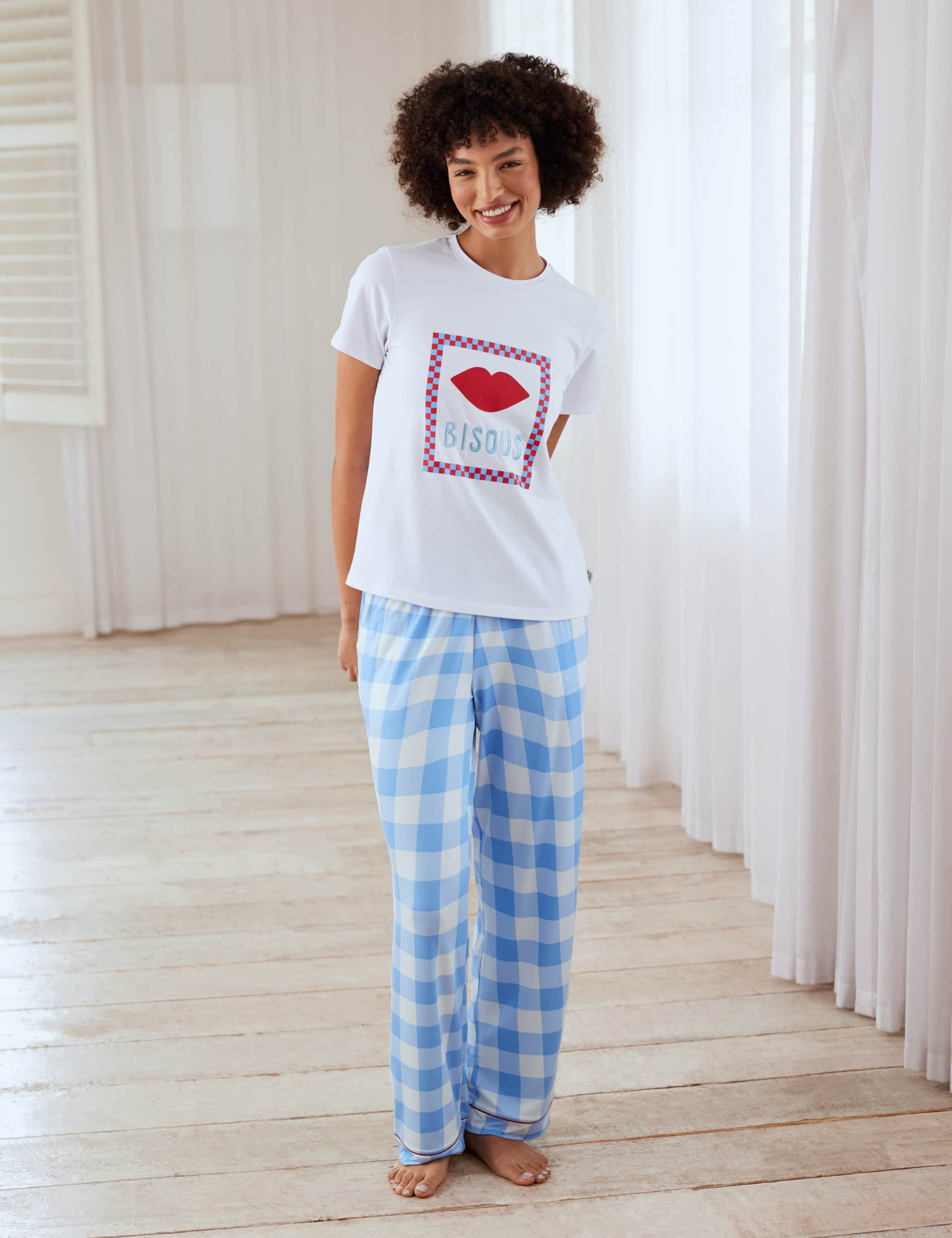 Chelsea Peers Women's Print Checked Pyjama Set - 14 - Blue Mix, Blue Mix