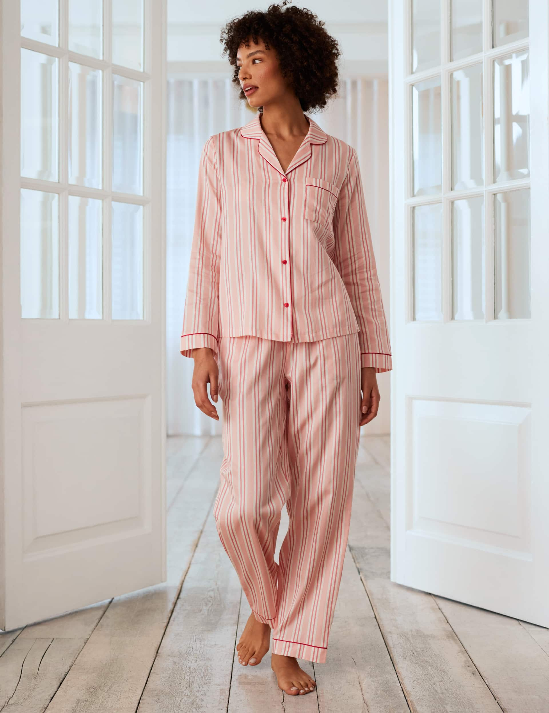 Chelsea Peers Women's Pure Cotton Striped Pyjama Set - 14 - Pink Mix, Pink Mix