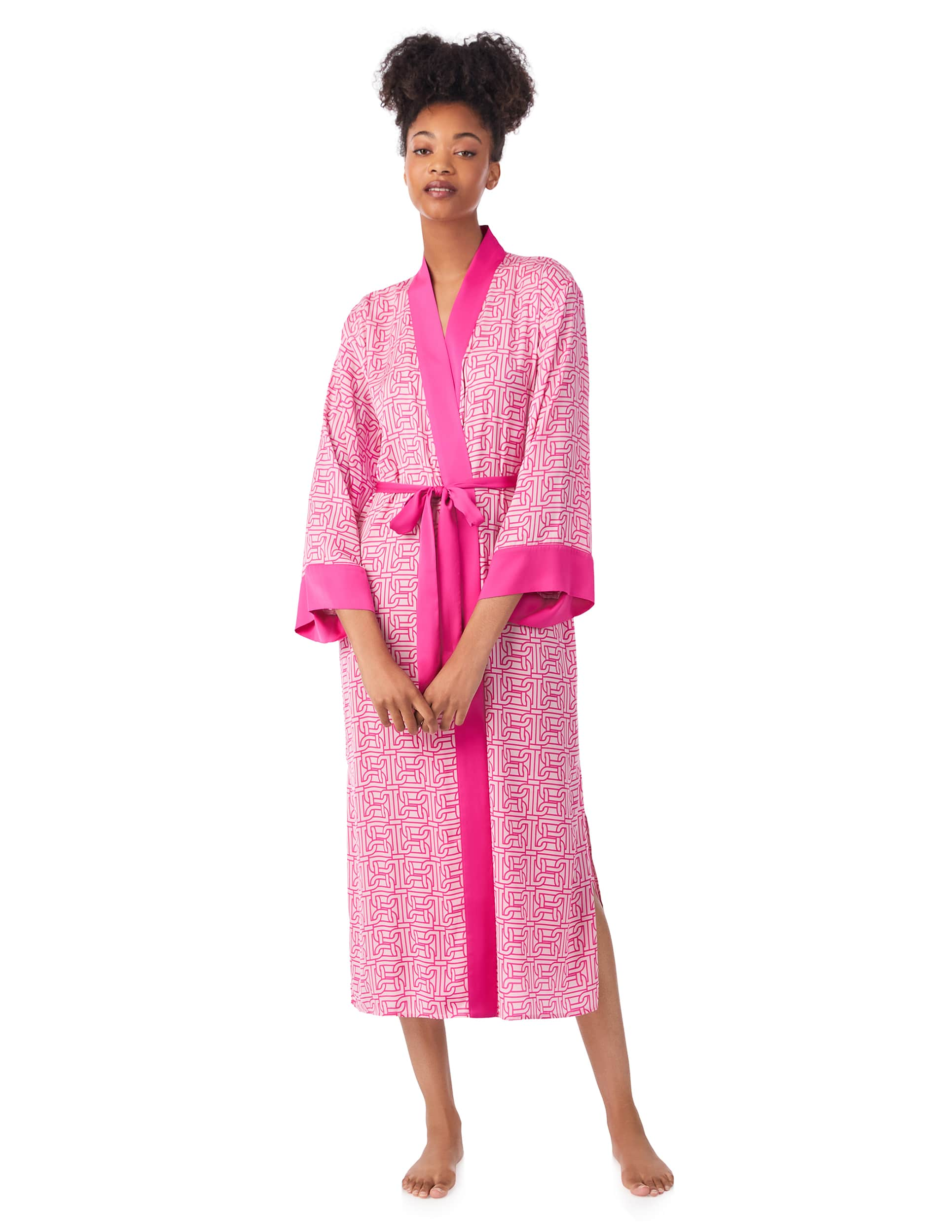 Dkny Women's Satin Geometric Kimono Robe - Pink Mix, Pink Mix