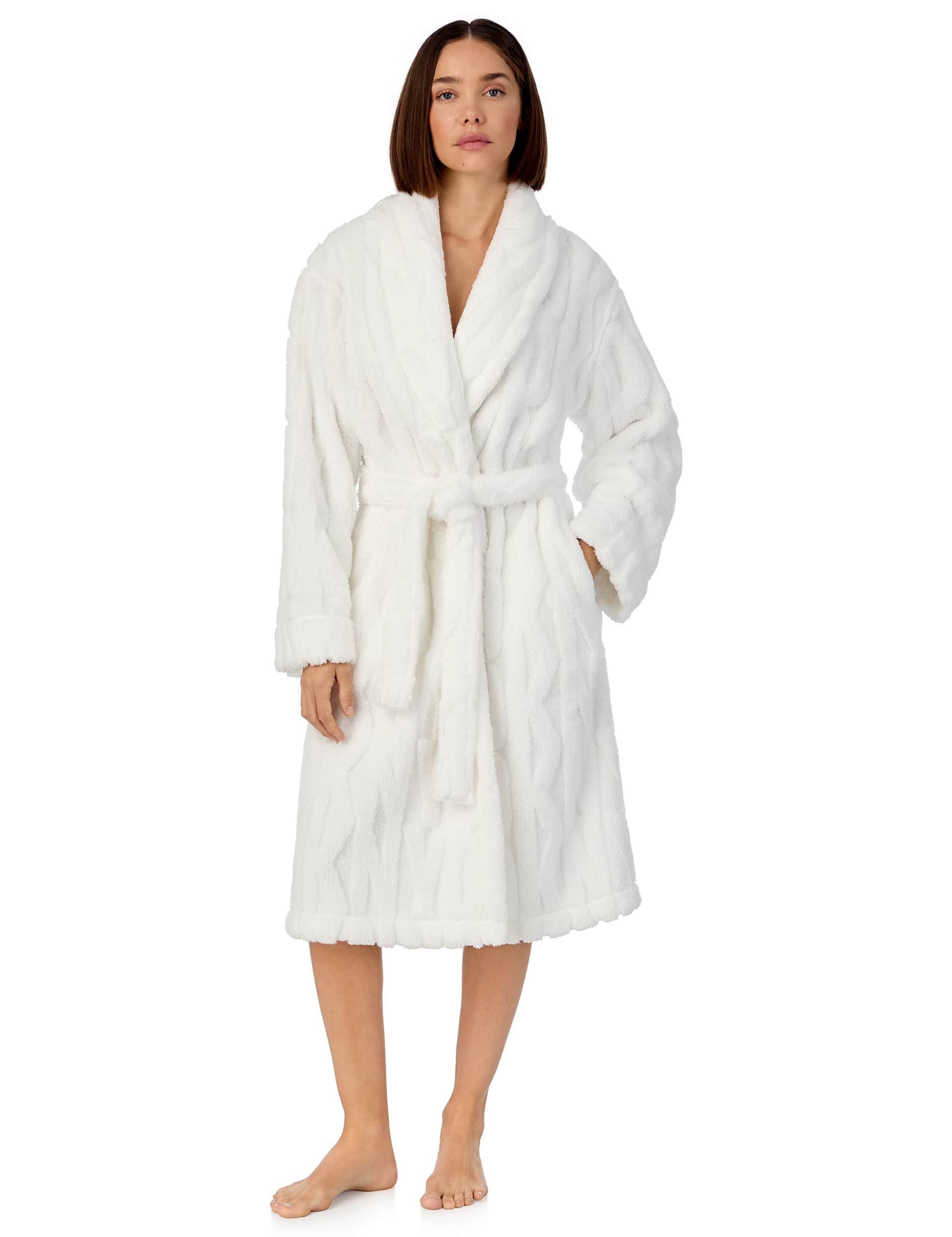 Dkny Women's Sherpa Robe - M - White, White