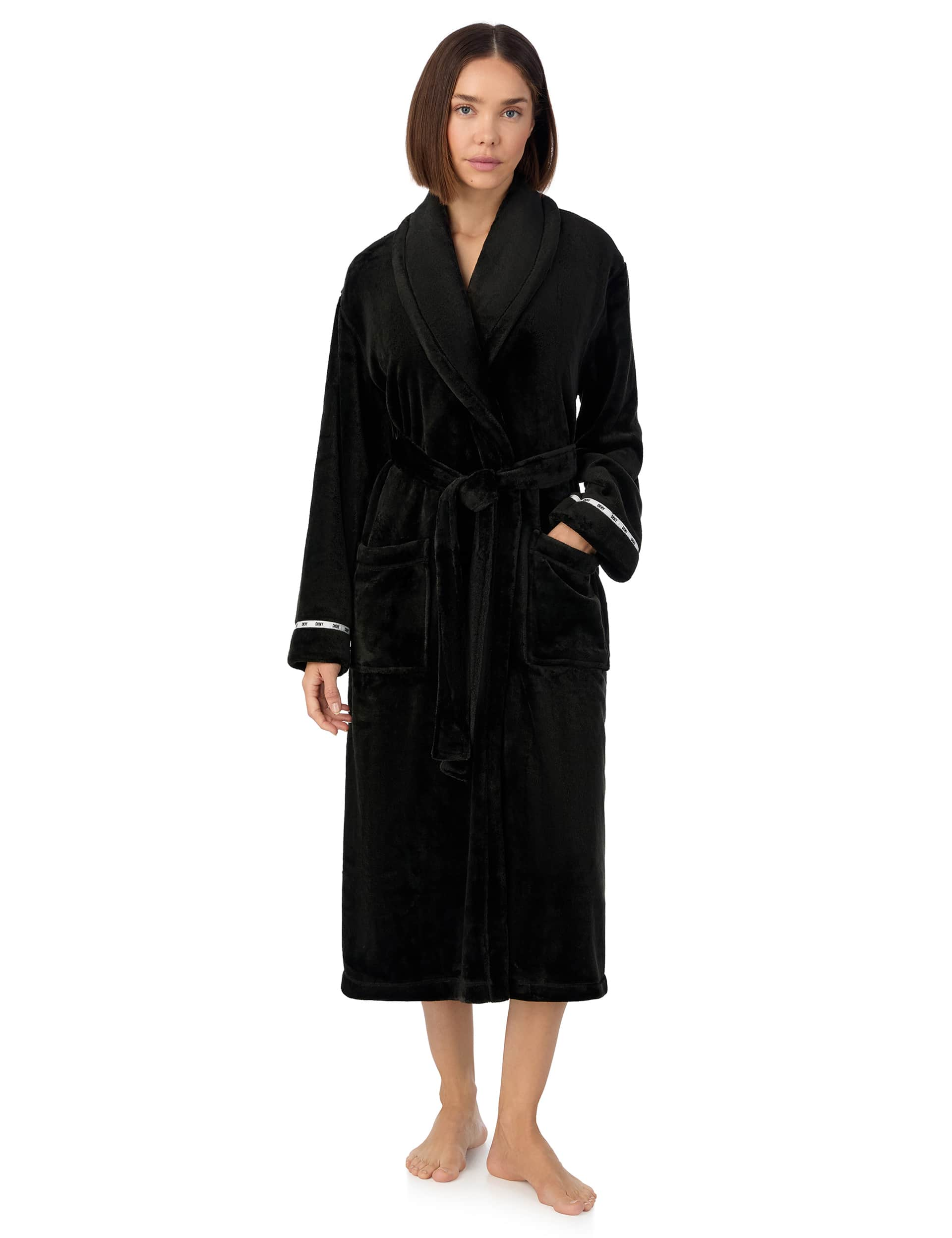 Dkny Women's Chenille Robe - M - Black, Red,Black