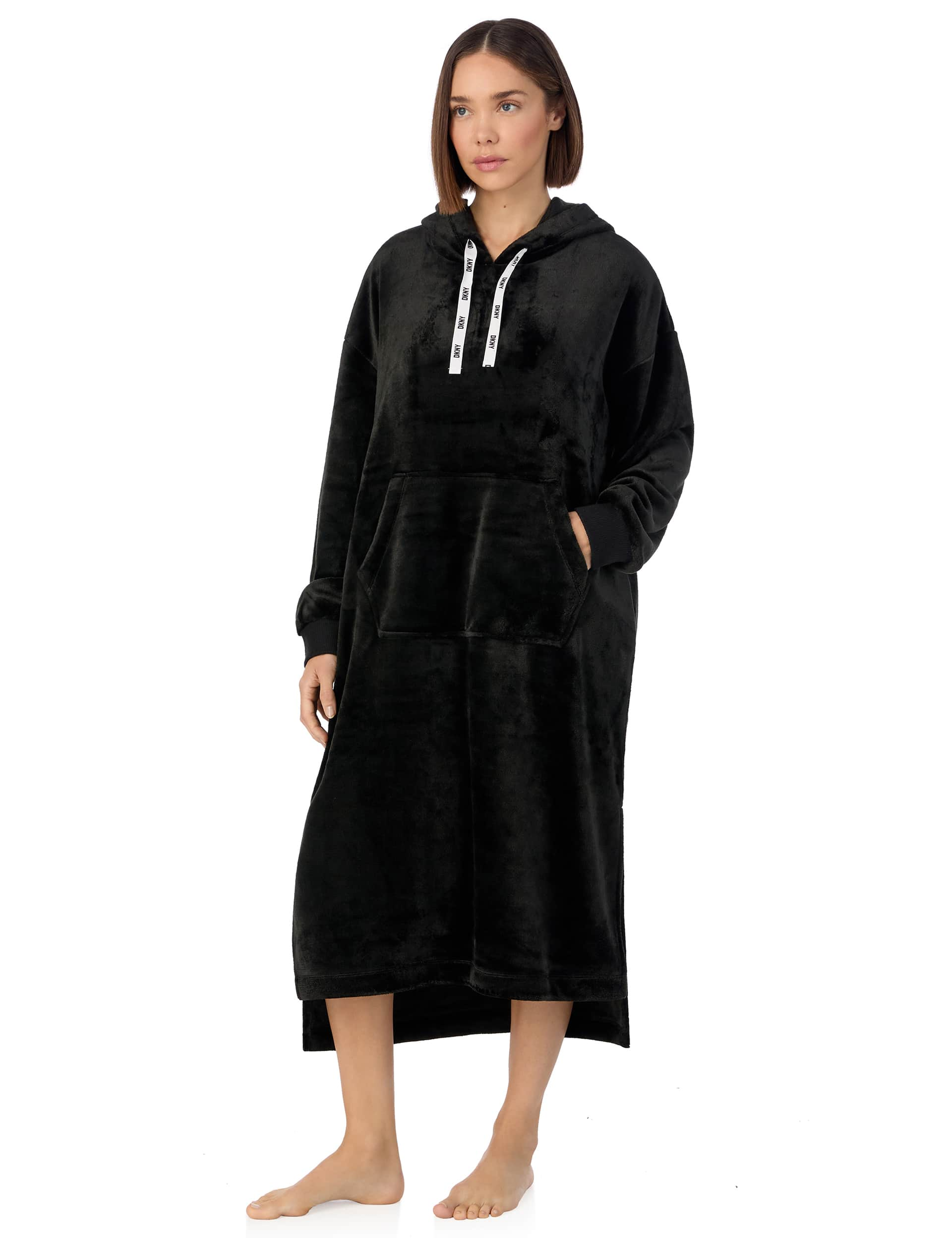 Dkny Women's Chenille Hooded Robe - S - Black, Black