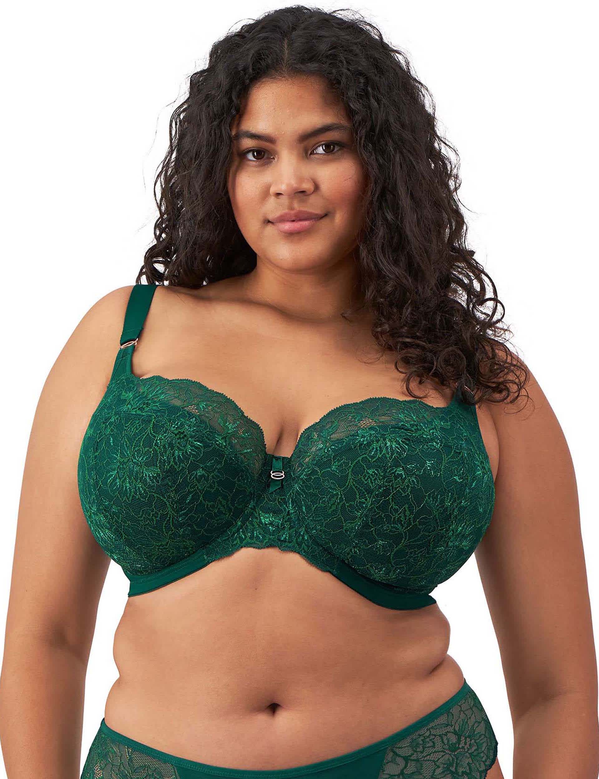 Elomi Women's Brianna Lace Wired Push-Up Bra DD-HH - 38GG - Green, Green