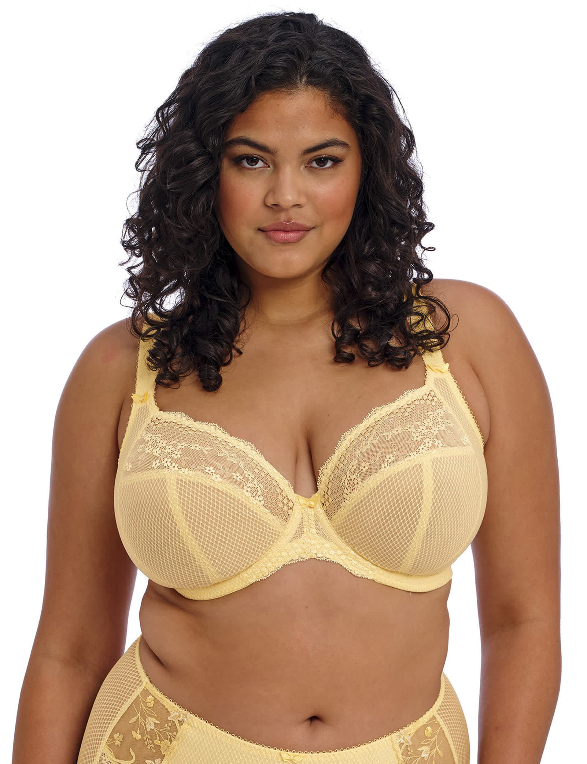 Elomi Women's Charley Lace & Mesh Wired Plunge Bra DD-J - 44E - Lemon, Lemon