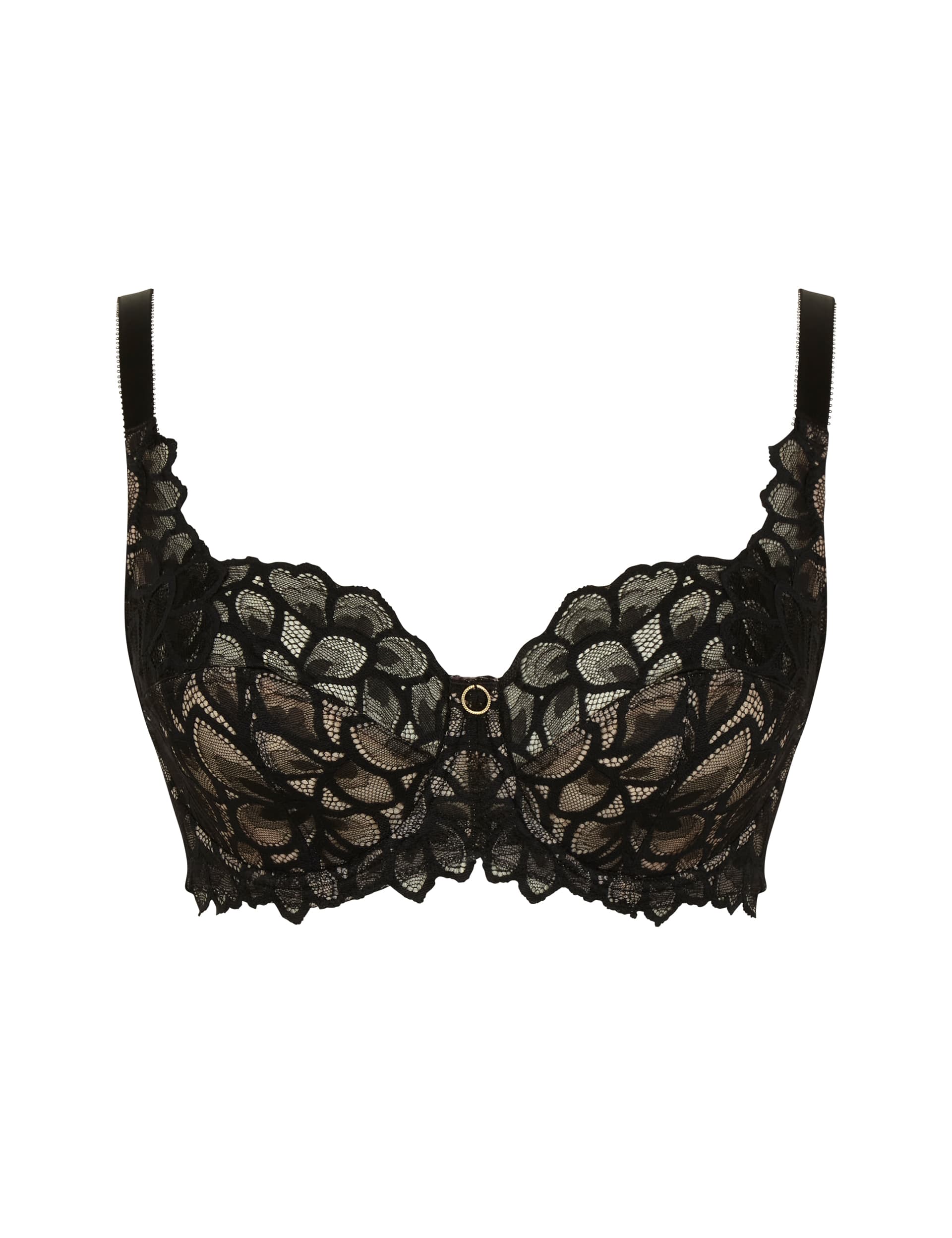 Panache Women's Allure Lace Wired Full Cup Bra D-J - 34F - Black Mix, Ivory,Black Mix