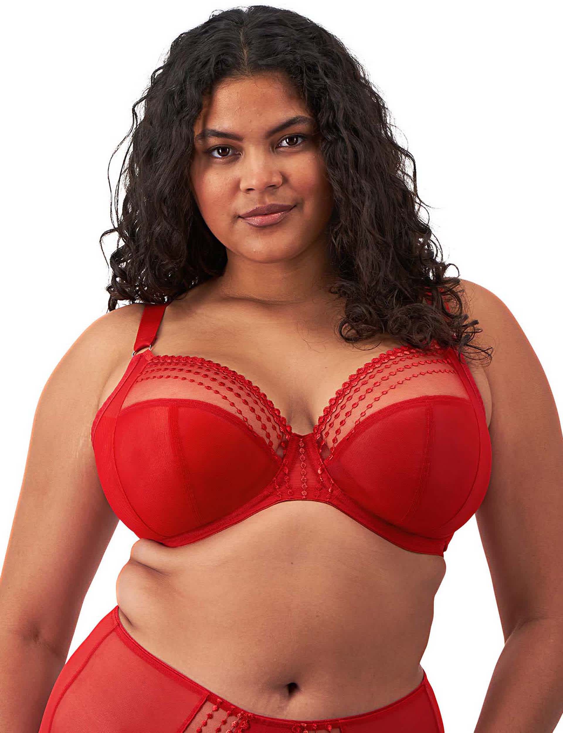 Elomi Women's Matilda Embroidered Wired Plunge Bra (DD-JJ) - 40HH, Red