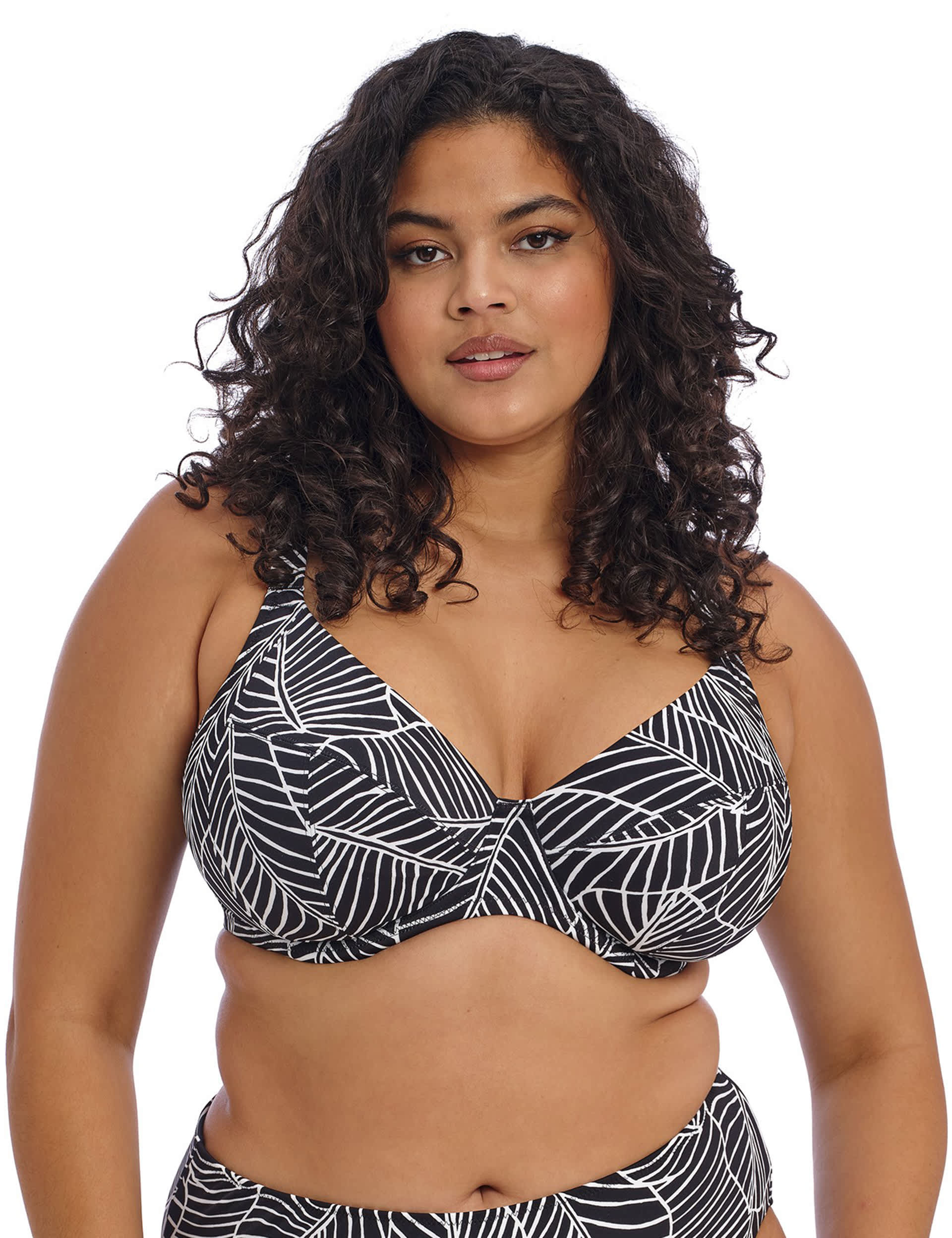 Elomi Women's Printed Wired Plunge Bikini Top - 38JJ - Black Mix, Black Mix