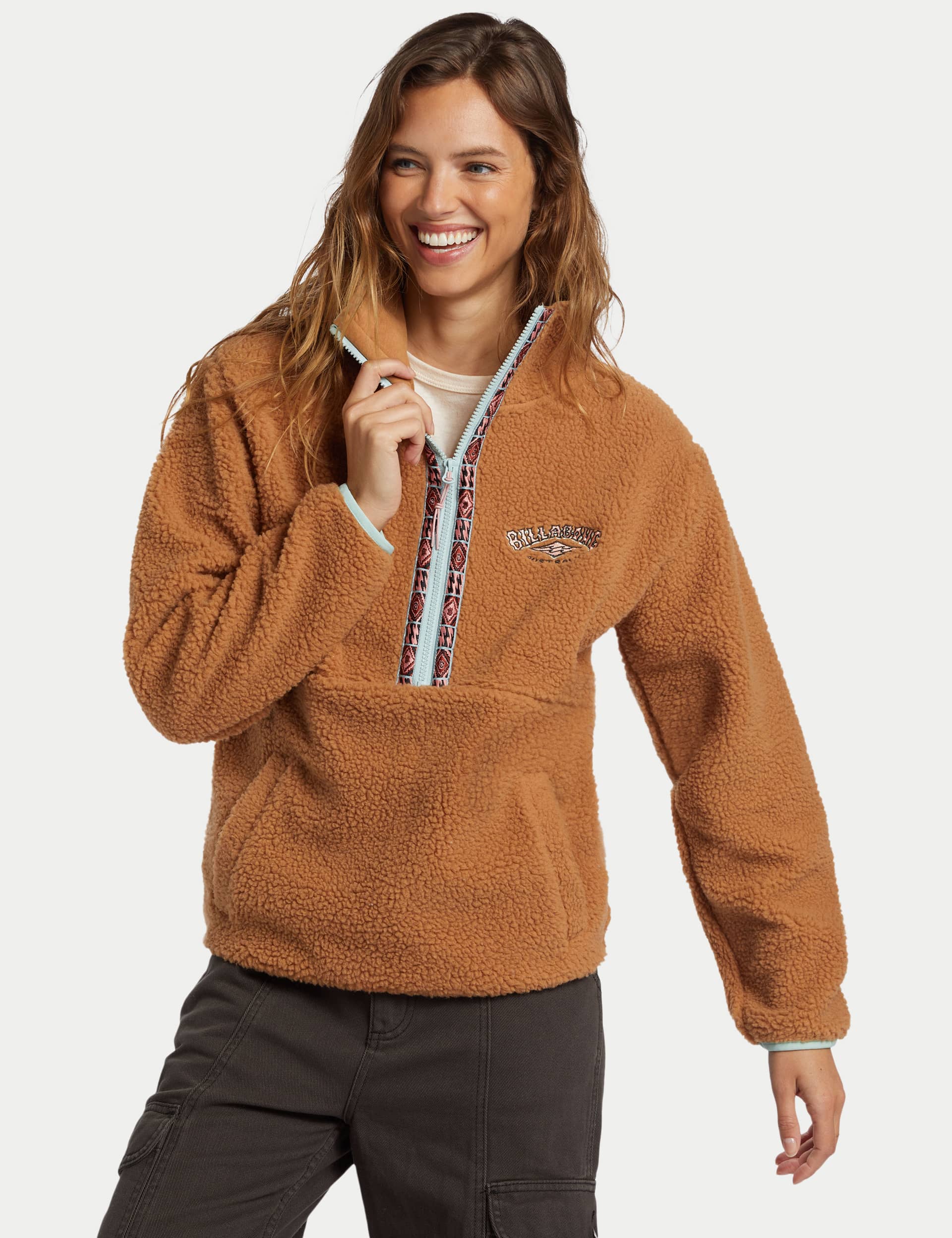 Billabong Women's Horizon Fleece Half Zip Sweatshirt - Brown, Brown