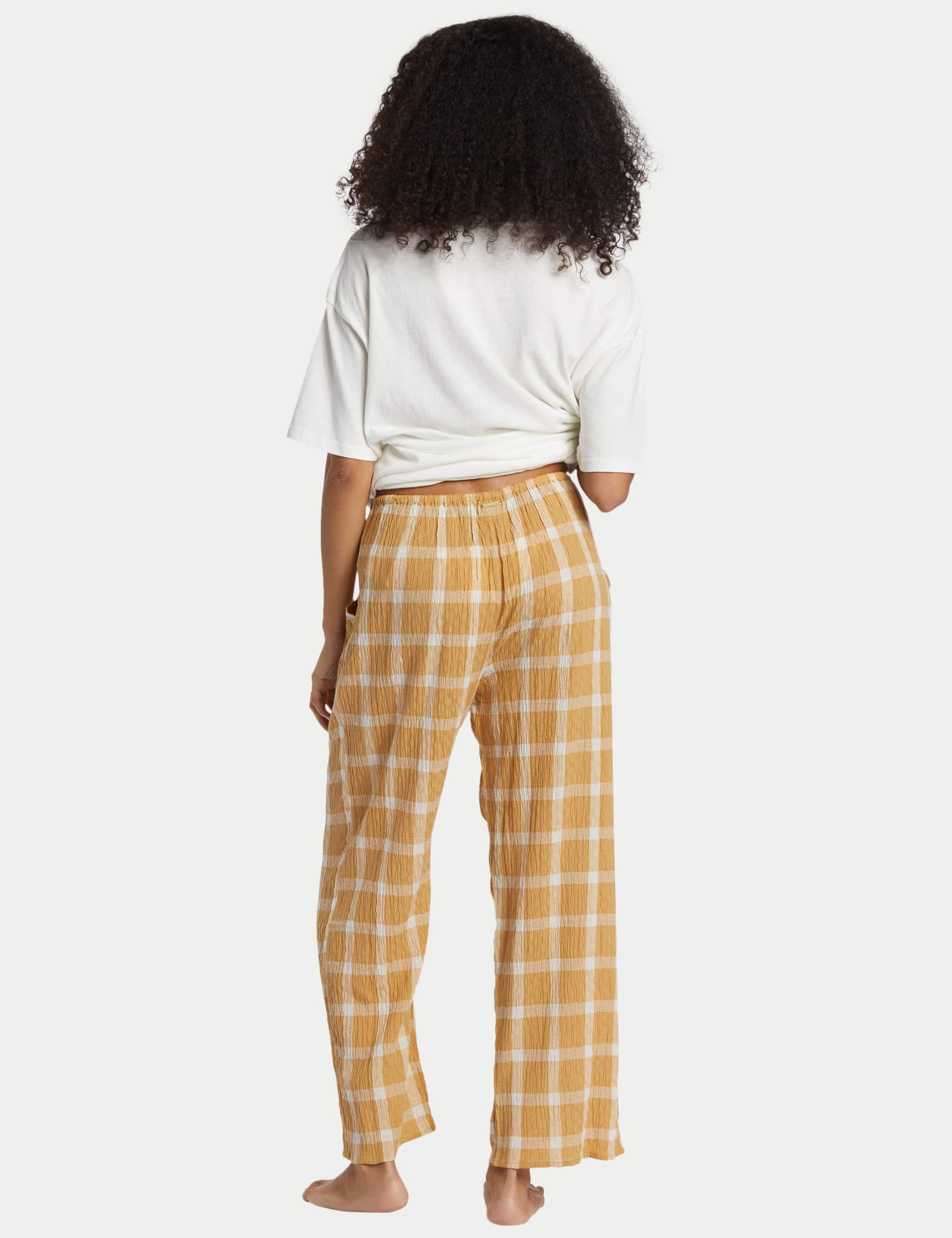 Billabong Women's Cotton Rich Checked Relaxed Beach Trousers - Yellow Mix, Yellow Mix