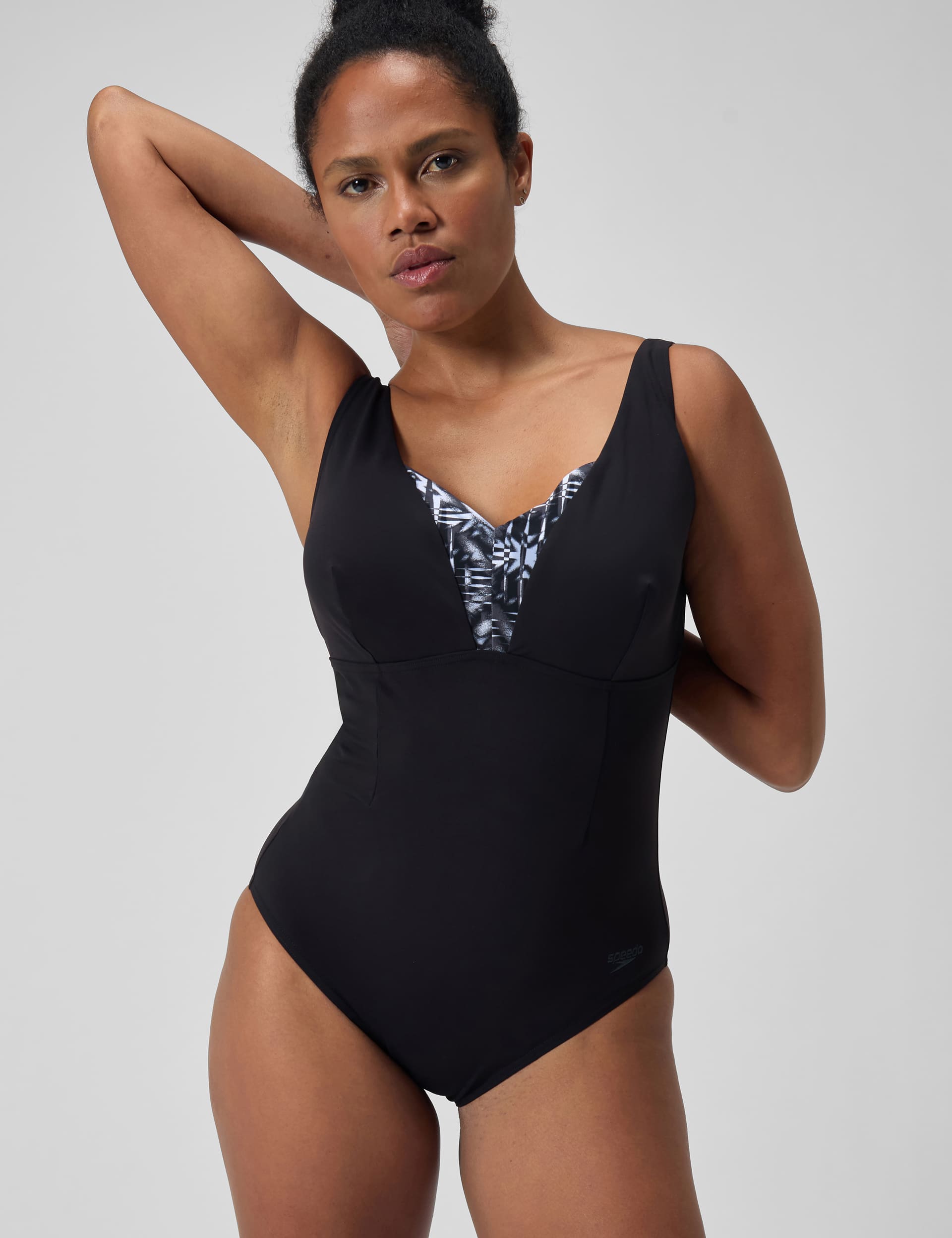 Speedo Women's Shaping OpusGem DD+ Tummy Control Swimsuit - 10 - Black Mix, Black Mix