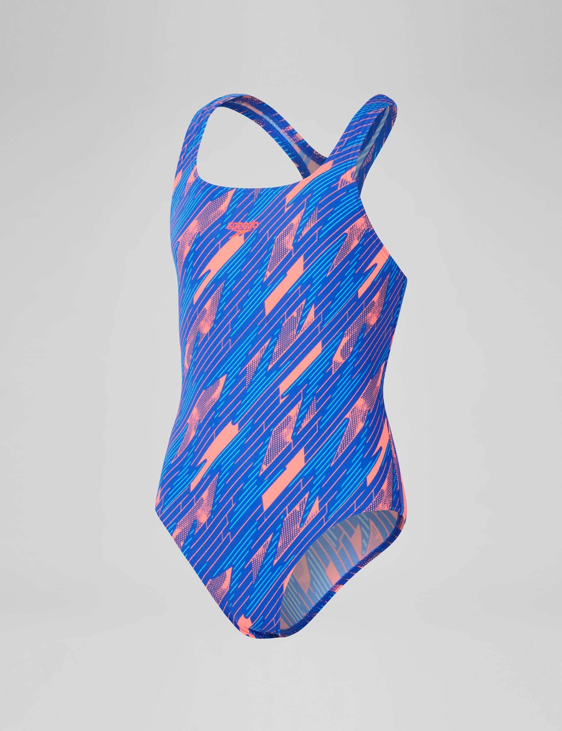 Speedo Girls HyperBoom Allover Medalist Swimsuit (5-16 Yrs) - 13-14 - Blue Mix, Blue Mix