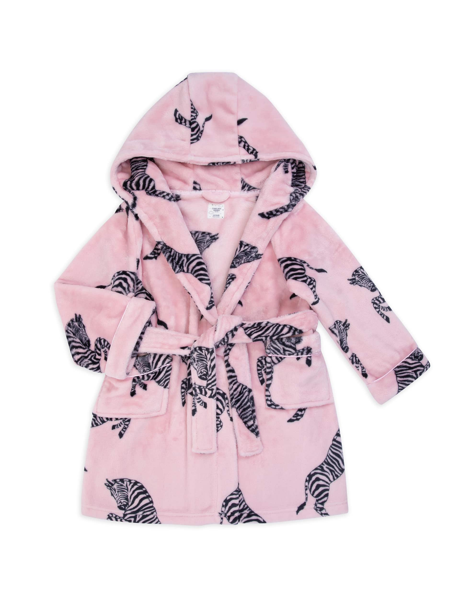 Chelsea Peers Girls Fleece Zebra Hooded Dressing Gown (1-12 Yrs) - 1-2Y - Pink Mix, Pink Mix