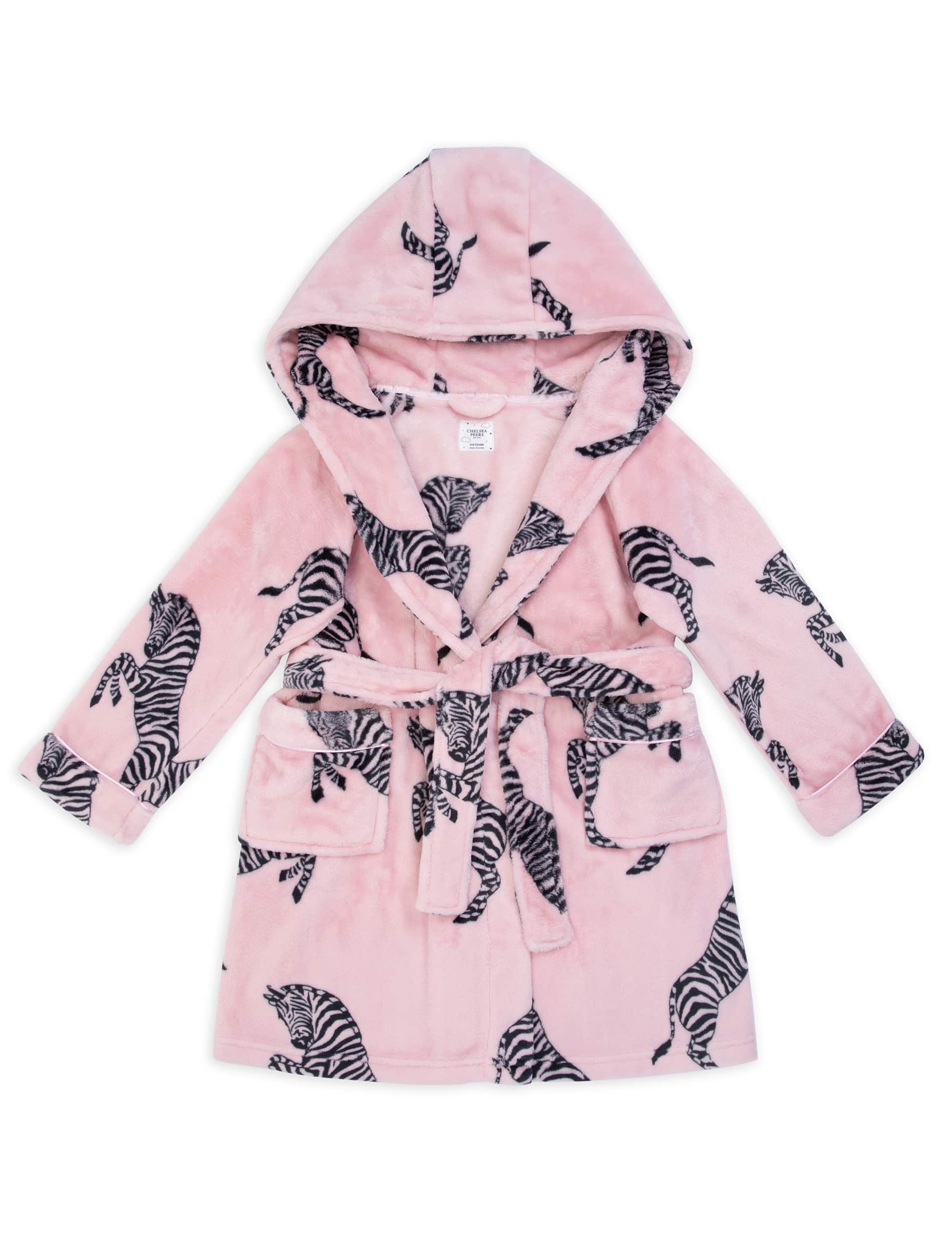 Chelsea Peers Girls Fleece Zebra Hooded Dressing Gown (1-12 Yrs) - 7-8 Y - Pink Mix, Pink Mix