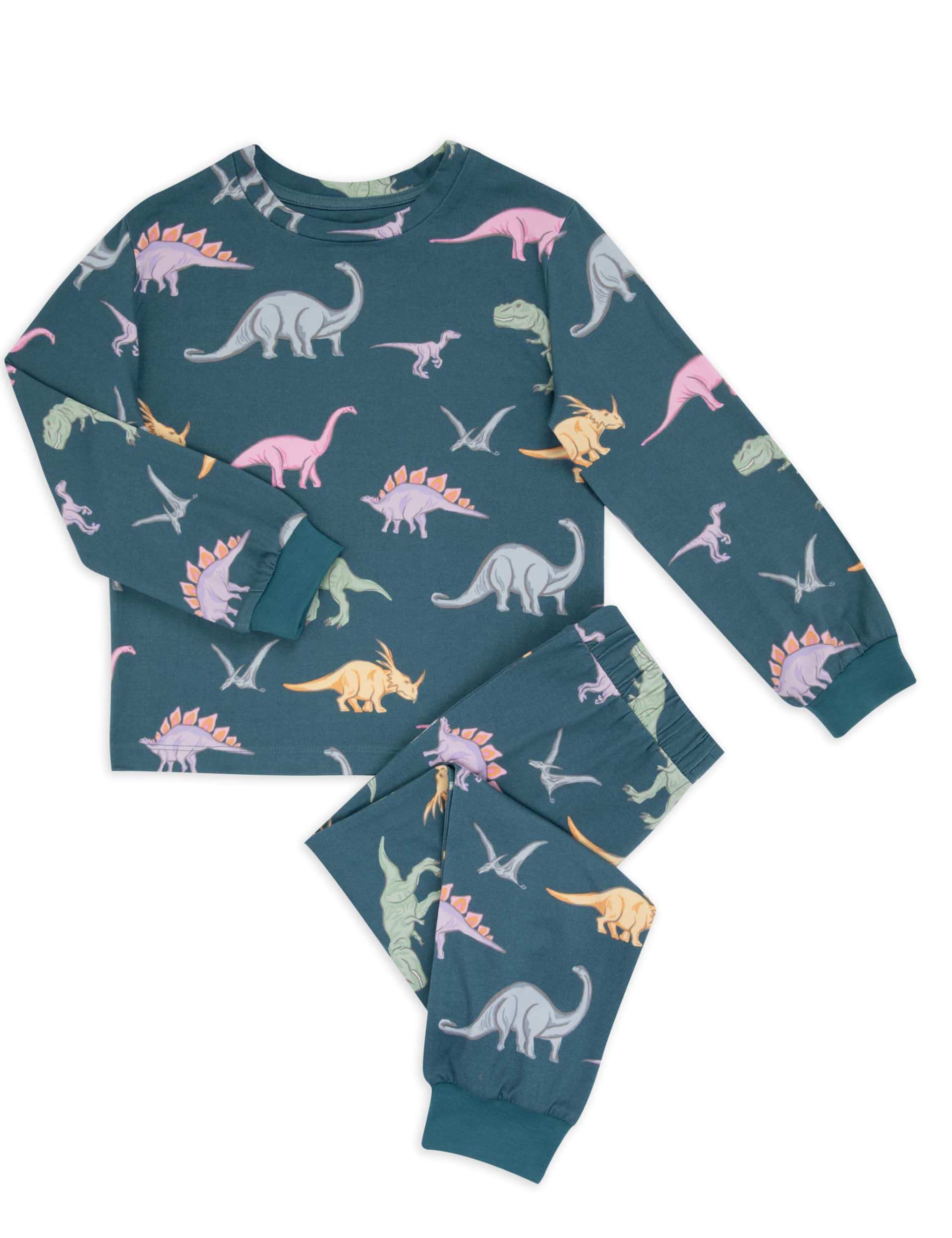 Chelsea Peers Jersey Dinosaur Print Pyjamas (1-12 Yrs) - 9-10Y - Green Mix, Green Mix