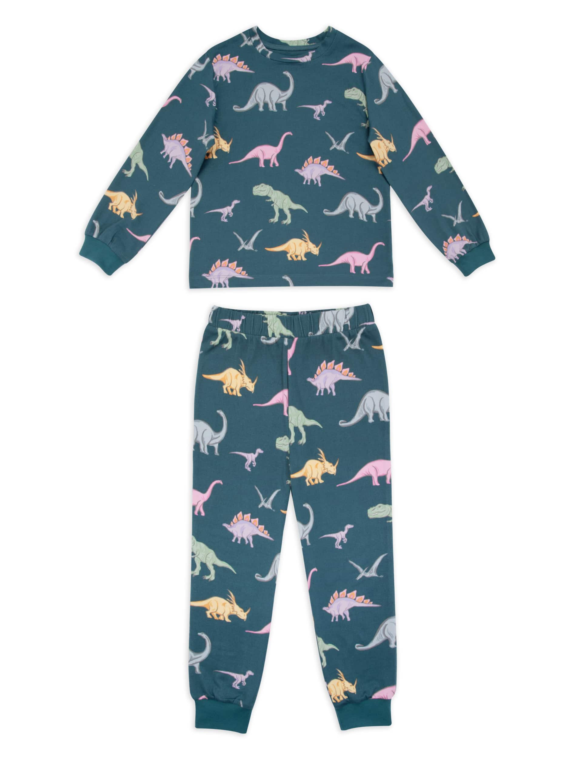 Chelsea Peers Jersey Dinosaur Print Pyjamas (1-12 Yrs) - 9-10Y - Green Mix, Green Mix