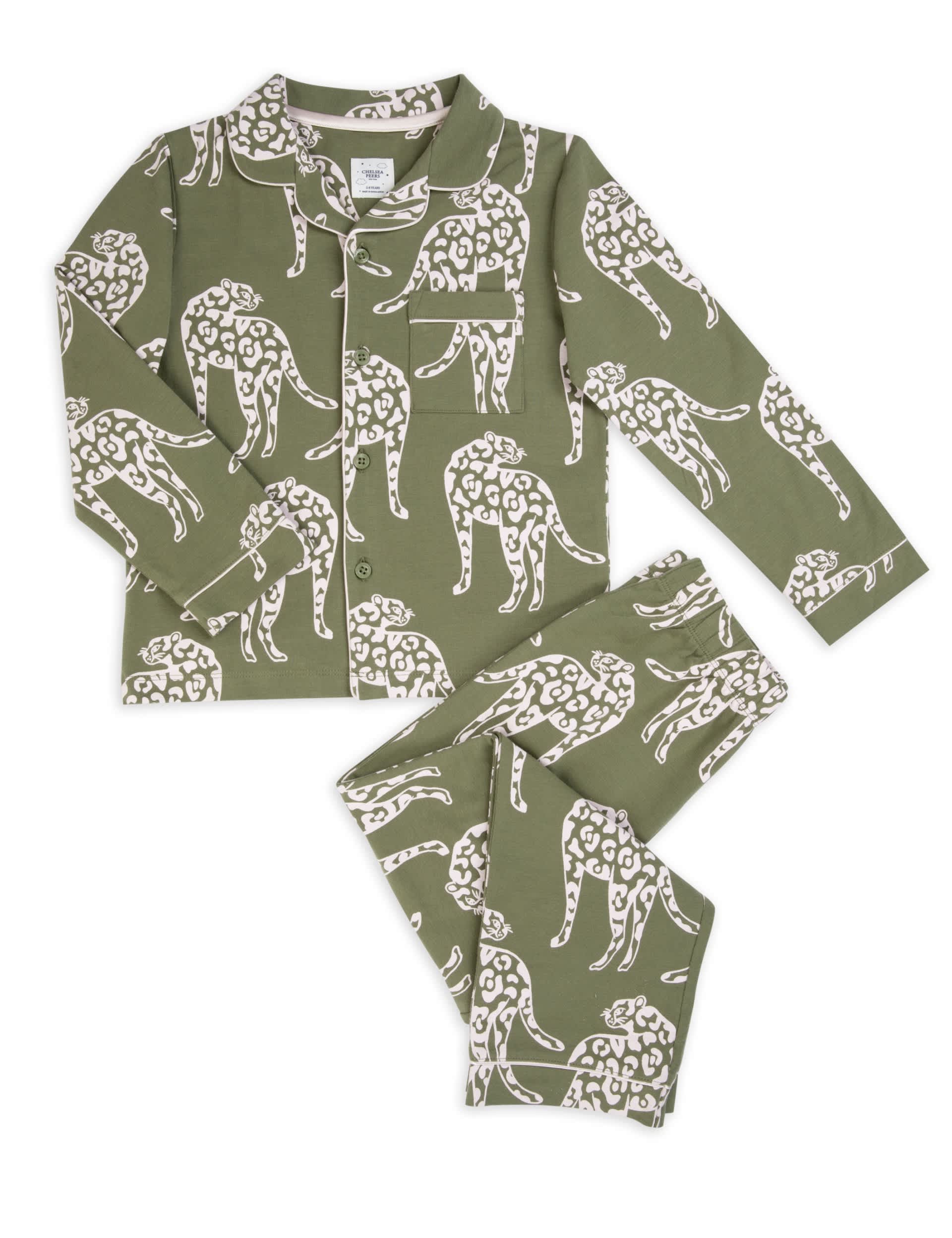 Chelsea Peers Cotton Rich Leopard Pyjamas (1-12 Yrs) - 1-2Y - Green Mix, Green Mix