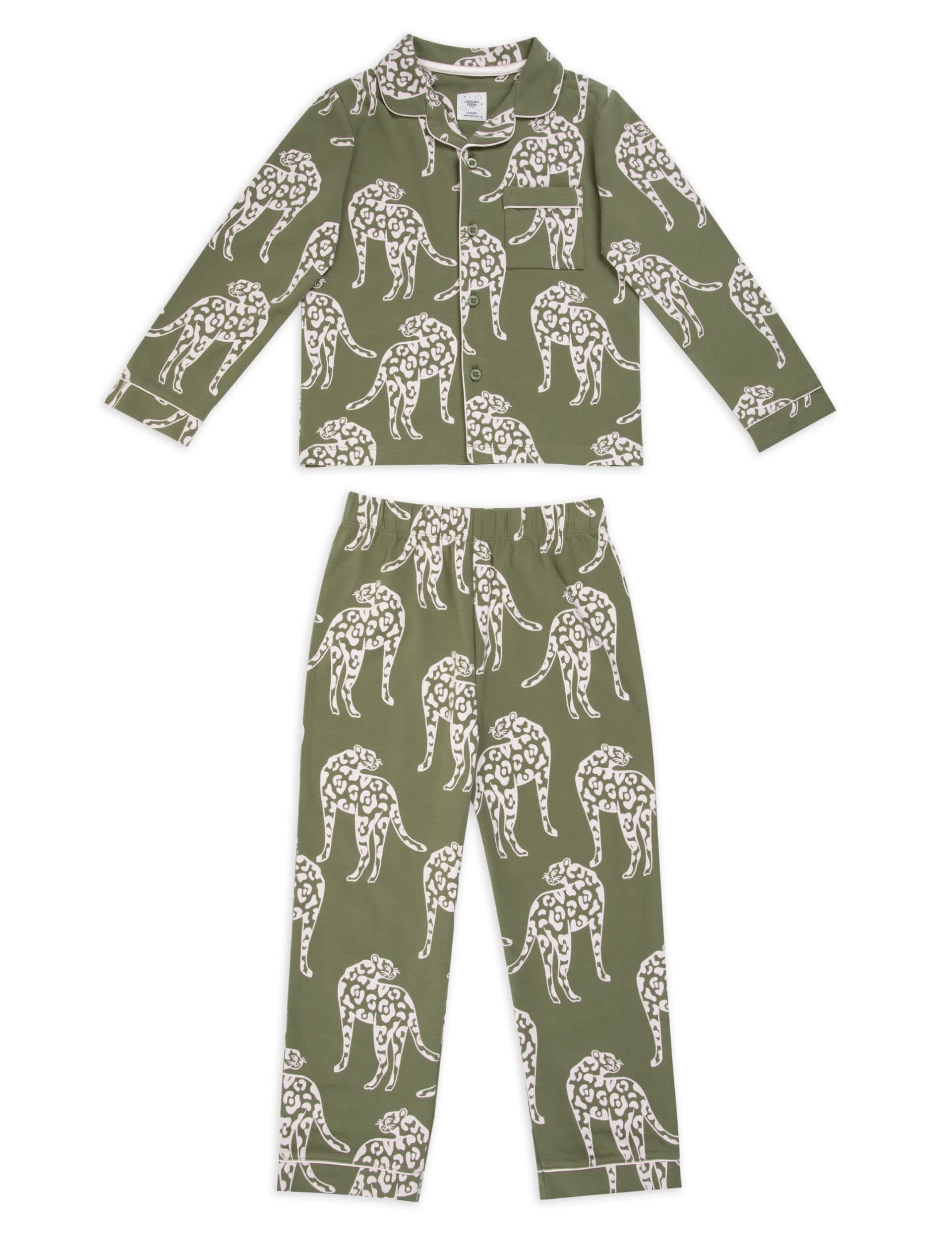 Chelsea Peers Cotton Rich Leopard Pyjamas (1-12 Yrs) - 5-6 Y - Green Mix, Green Mix