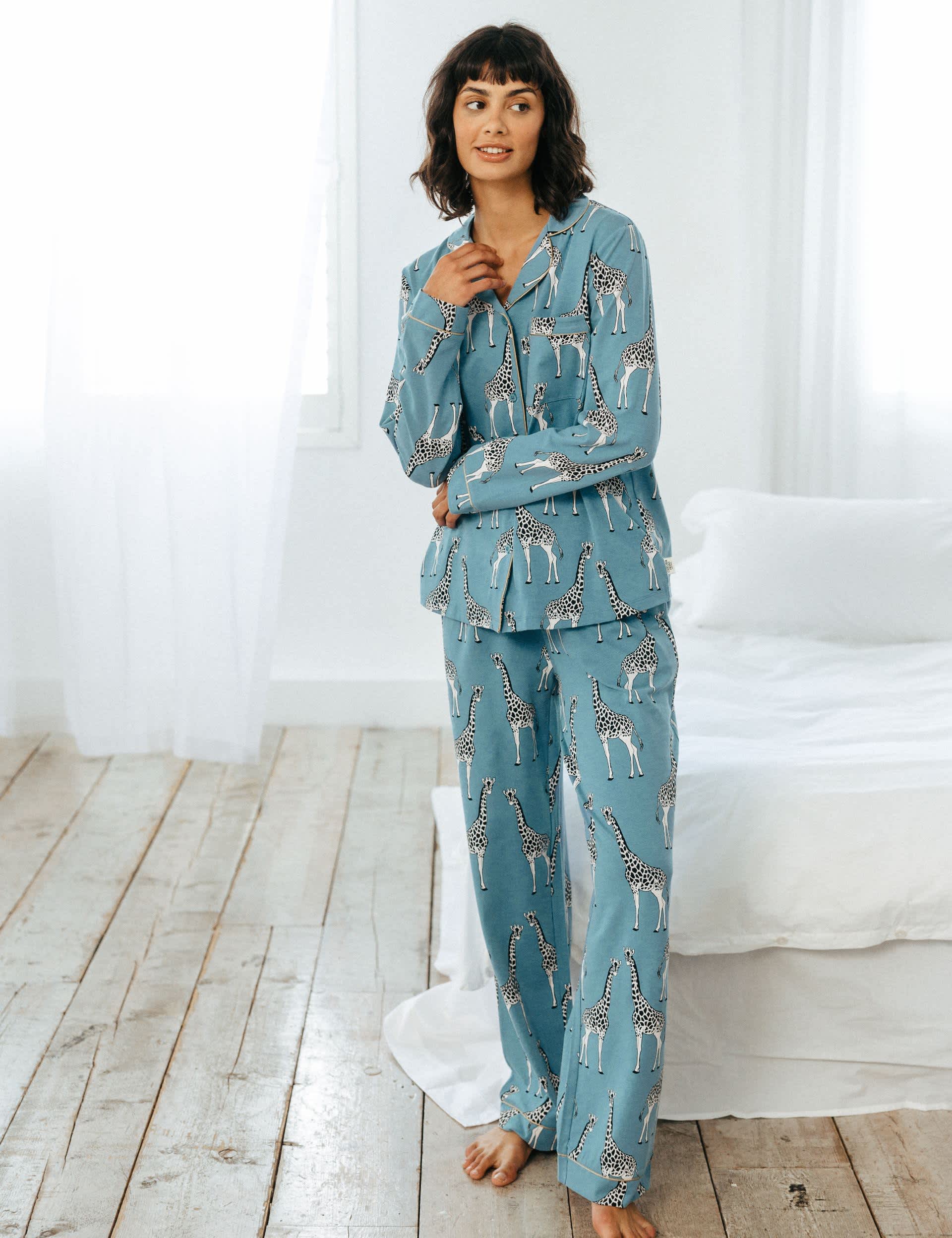 Chelsea Peers Women's Cotton Rich Giraffe Print Pyjama Set - 14 - Blue Mix, Blue Mix