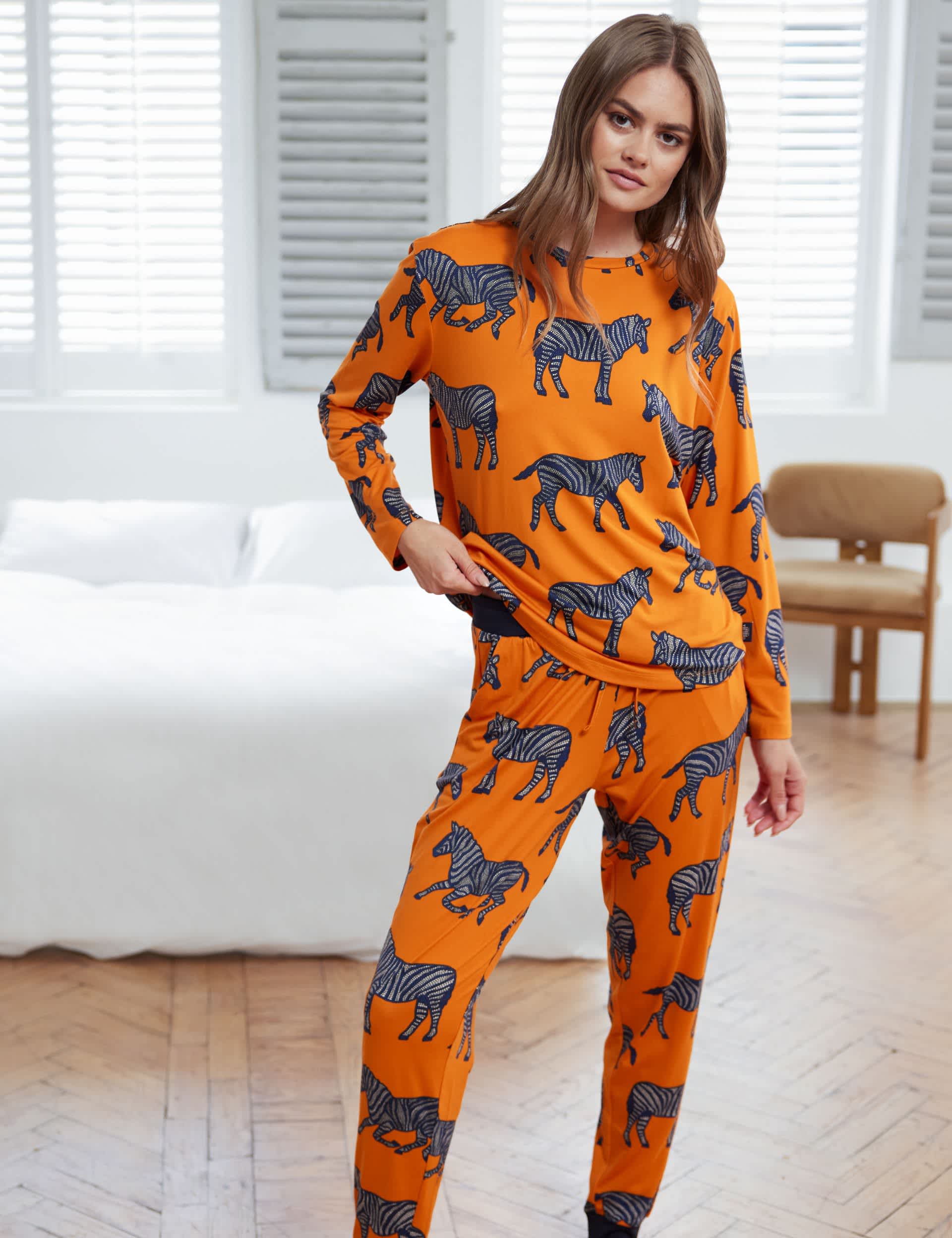 Chelsea Peers Women's Animal Print Pyjama Set - 16 - Orange Mix, Orange Mix